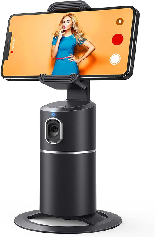 Auto Face Tracking Phone Holder, No App Required, 360° Rotation Face Body Phone Tracking Tripod Smart Shooting Camera Mount for Live Vlog Streaming Video, Rechargeable Battery-Black - OutsideCool