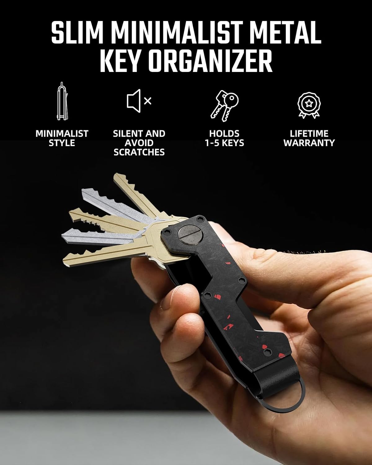 Key Organizer Compact Key Holder Metal Key Chain Minimalist key case key holder for keychain Secures 1-5 Keys - OutsideCool