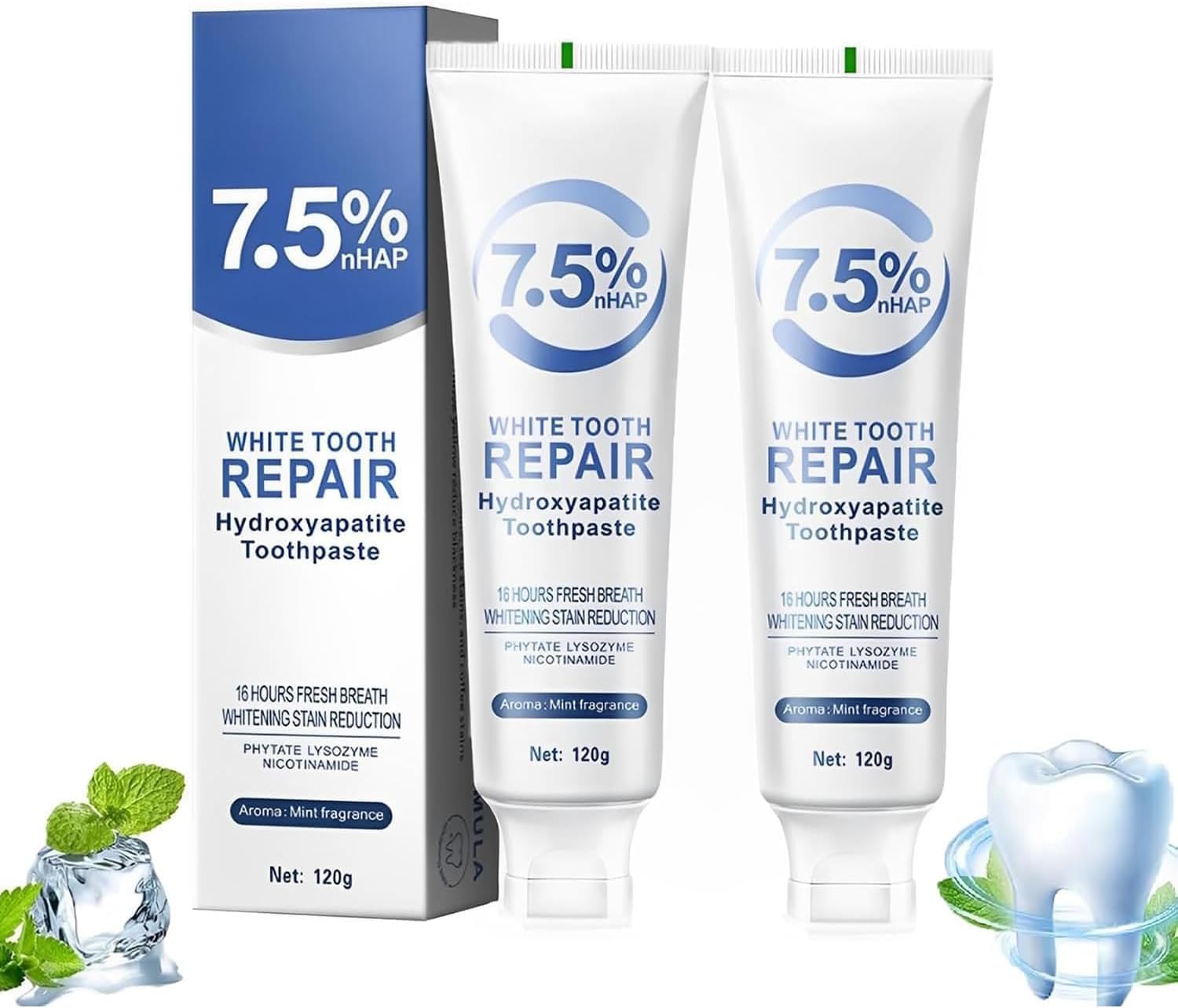 2Pcs Hydroxyapatite Toothpaste, 7.5% Nano , Fluoride Free, Tooth Strengthening, Enamel Protection, Mild and Refreshing, Suitable for Sensitive Teeth - OutsideCool