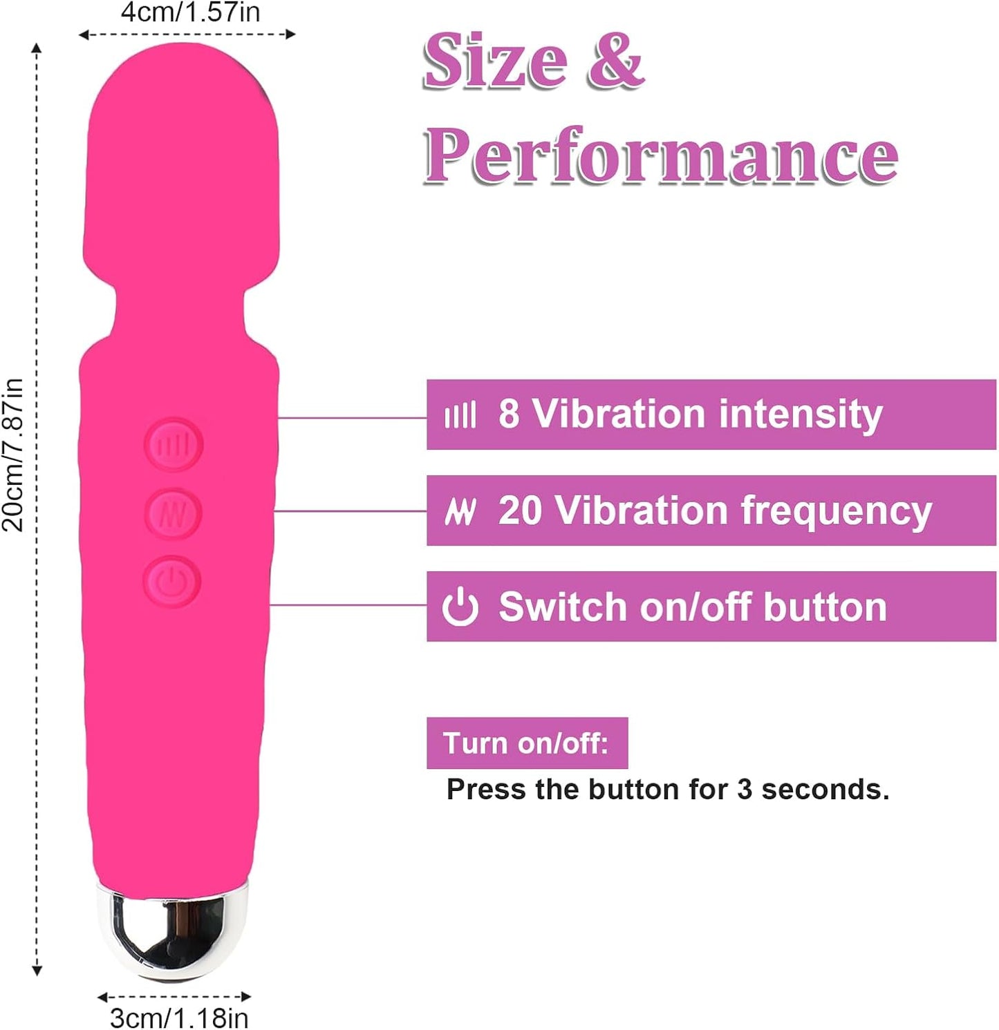 Taddien Feminine Vibration Wand Rechargeable 8 Speed Low Noise Muscle Relaxer 20 Frequency Waterproof Handheld Vibrating for Neck (Pink) - OutsideCool