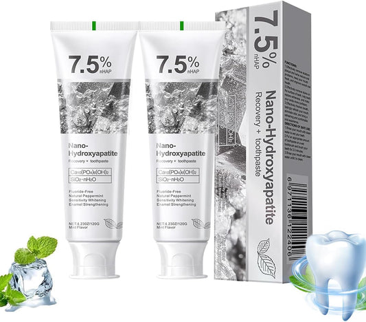 2Pcs Hydroxyapatite Toothpaste, 7.5% Nano , Fluoride Free, Tooth Strengthening, Enamel Protection, Mild and Refreshing, Suitable for Sensitive Teeth - OutsideCool