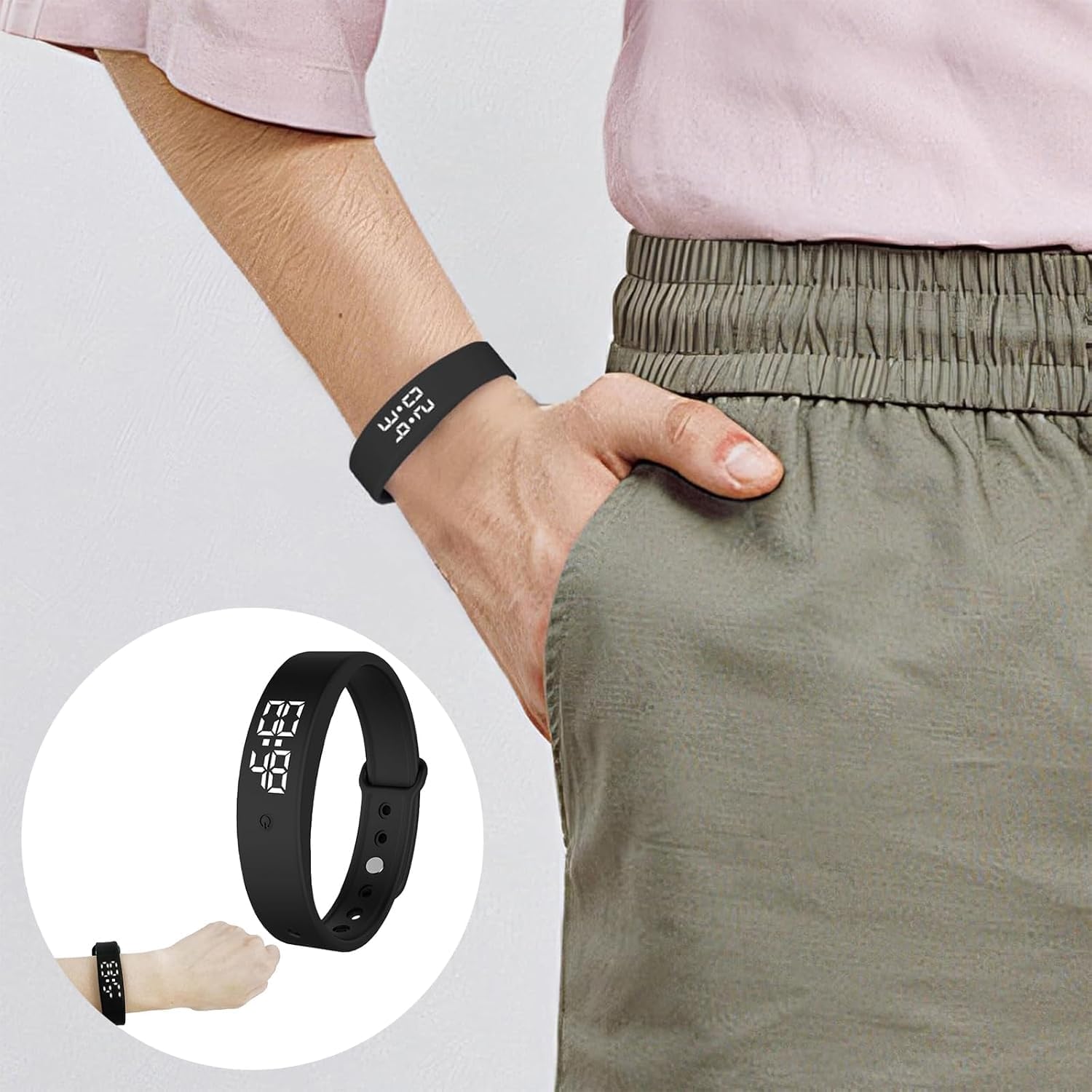 Vibrating Alarm Wristband,Silent Wrist Alarm Watch Potty for Deep Sleepers/Hearing Impaired Daily Reminder, Black - OutsideCool