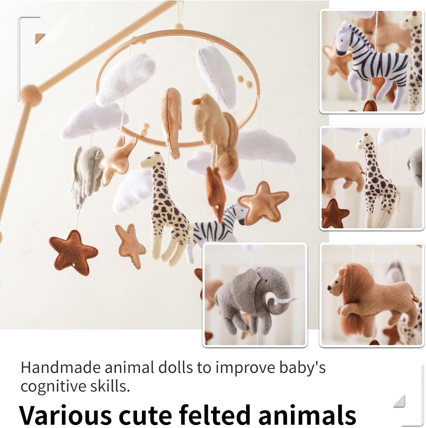 Baby Crib Mobile Bear Nursery Mobile for Boys Girls Teddy Velvet Mobile Nursery Decor for Infant Bedroom Hanging Infant Bed Bell for Bassinet Newborn Baby Gift(Animal Kingdom) - OutsideCool