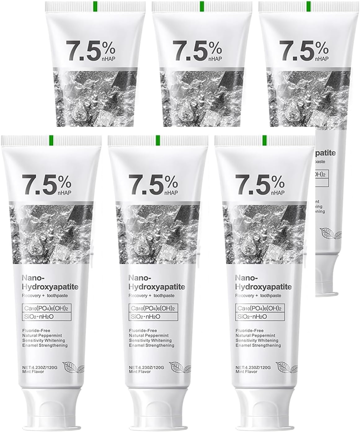 6Pcs Hydroxyapatite Toothpaste 7.5%, Fluoride-Free Advanced Enamel Protection, Tooth Strengthening, Gentle Effective Formula, Toothpaste for Sensitive Teeth, 4.23oz - OutsideCool