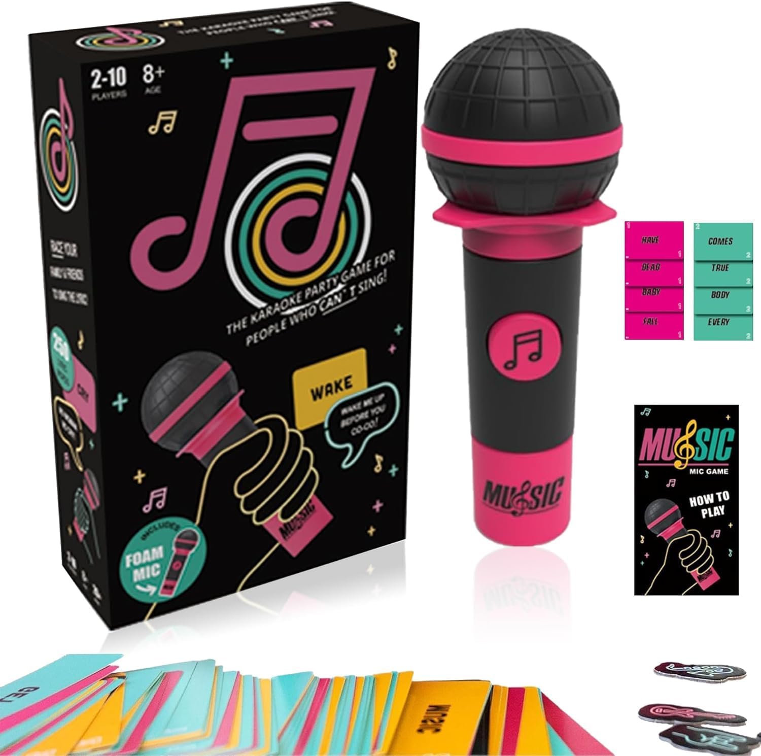 Grab The Mic Game – Family Karaoke Party Games,Fun Games for Adults, 2-10 Players - Board Game for Bad Singers with 250 Lyrics (125 Cards) - OutsideCool