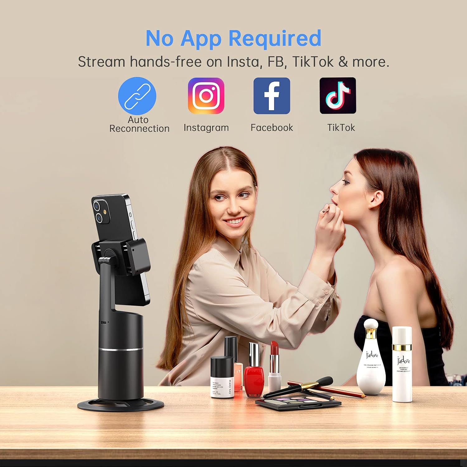 Auto Face Tracking Phone Holder, No App Required, 360° Rotation Face Body Phone Tracking Tripod Smart Shooting Camera Mount for Live Vlog Streaming Video, Rechargeable Battery-Black - OutsideCool