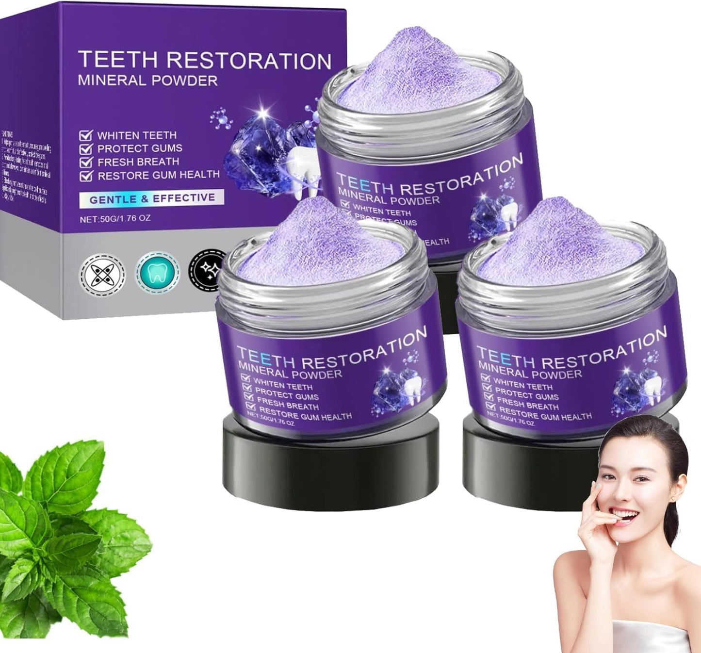 3 PCS Teeth Restoration Mineral Powder, Teeth Whitening, Effective in Strengthening , Dental Restoration Mineral , Natural Teeth Restoration - OutsideCool