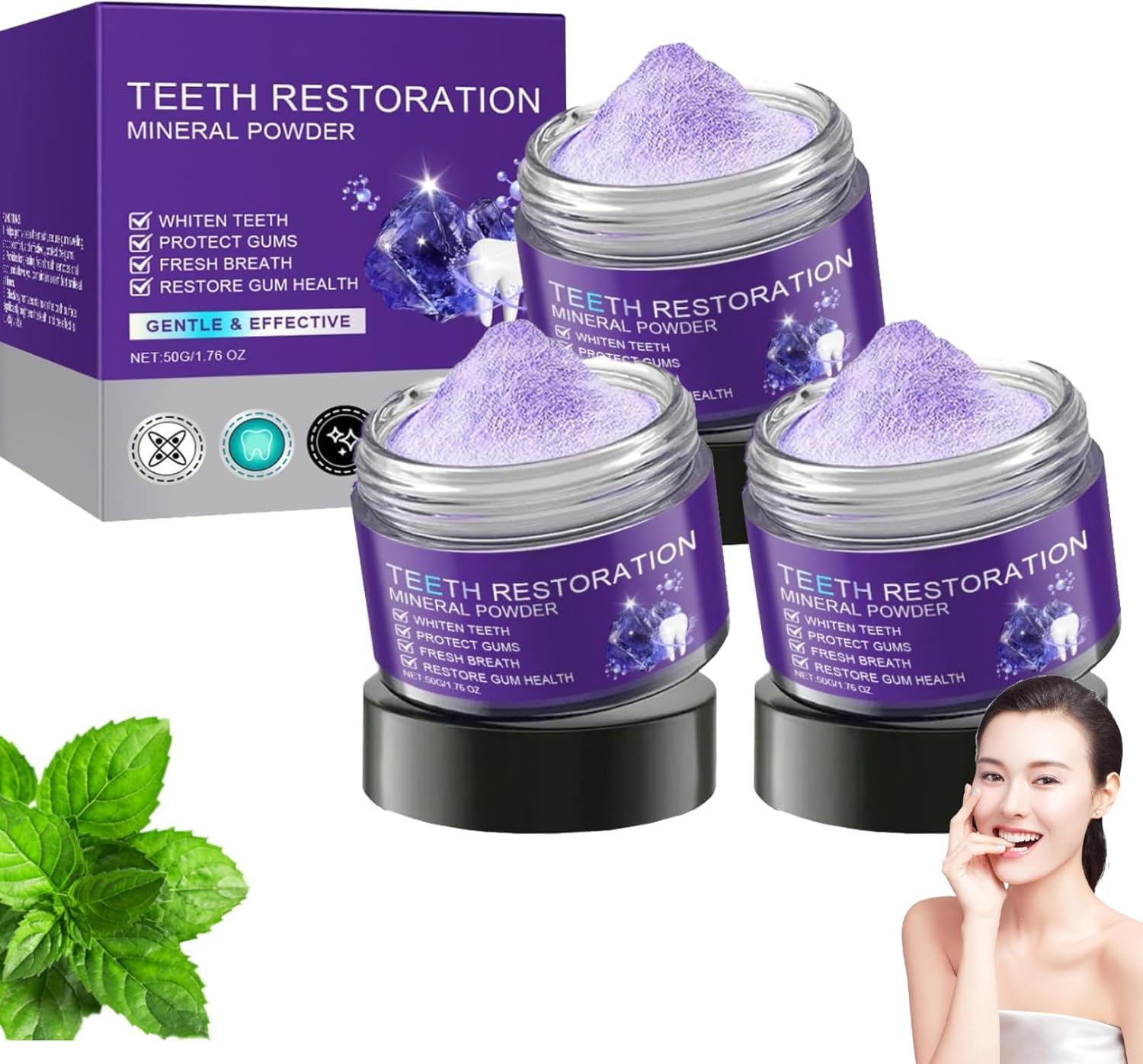 3 PCS Teeth Restoration Mineral Powder, Teeth Whitening, Effective in Strengthening , Dental Restoration Mineral , Natural Teeth Restoration - OutsideCool