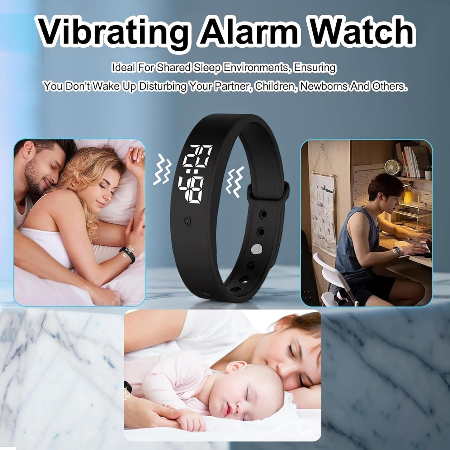 Vibrating Alarm Wristband,Silent Wrist Alarm Watch Potty for Deep Sleepers/Hearing Impaired Daily Reminder, Black - OutsideCool