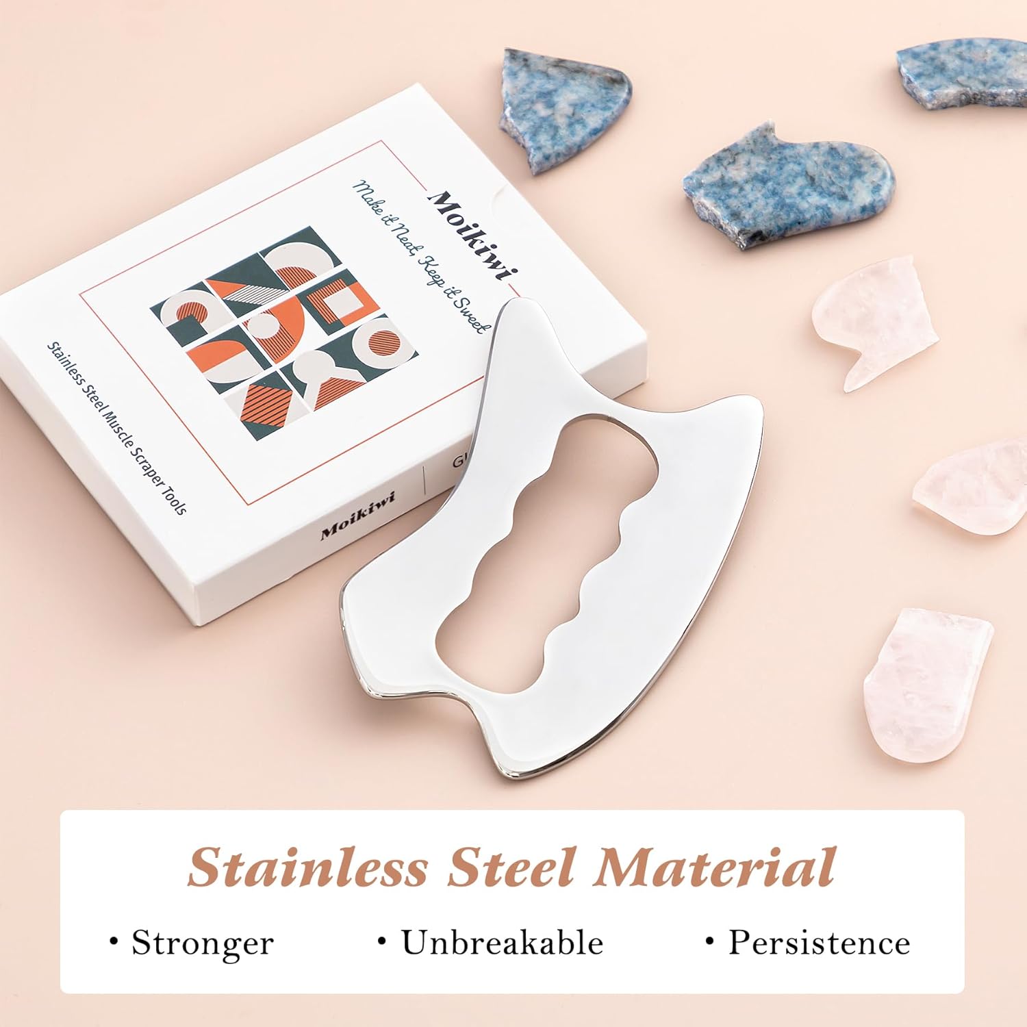 Gua Sha Tool, Stainless Steel Muscle Massage Tool, Scraper Tool for Soft Tissue Physical Therapy Stuff, Used for Back, Legs, Arms, Neck, Shoulder, D - OutsideCool