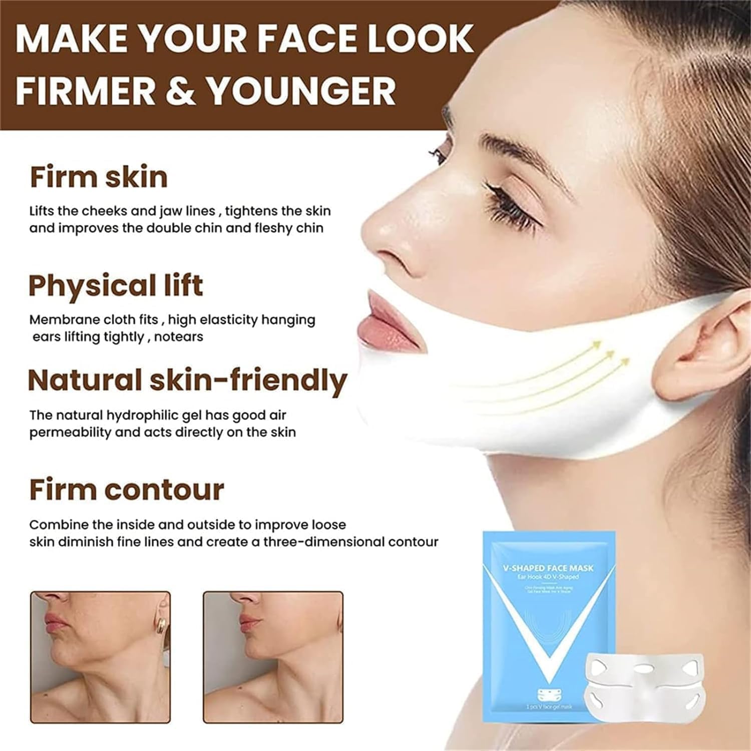 10Pcs Bloskin Double Chin Mask Reusable,Bloskin Double Chin Mask,V Line Lifting Mask Double Chin Reducer,V Line Lifting Mask - OutsideCool