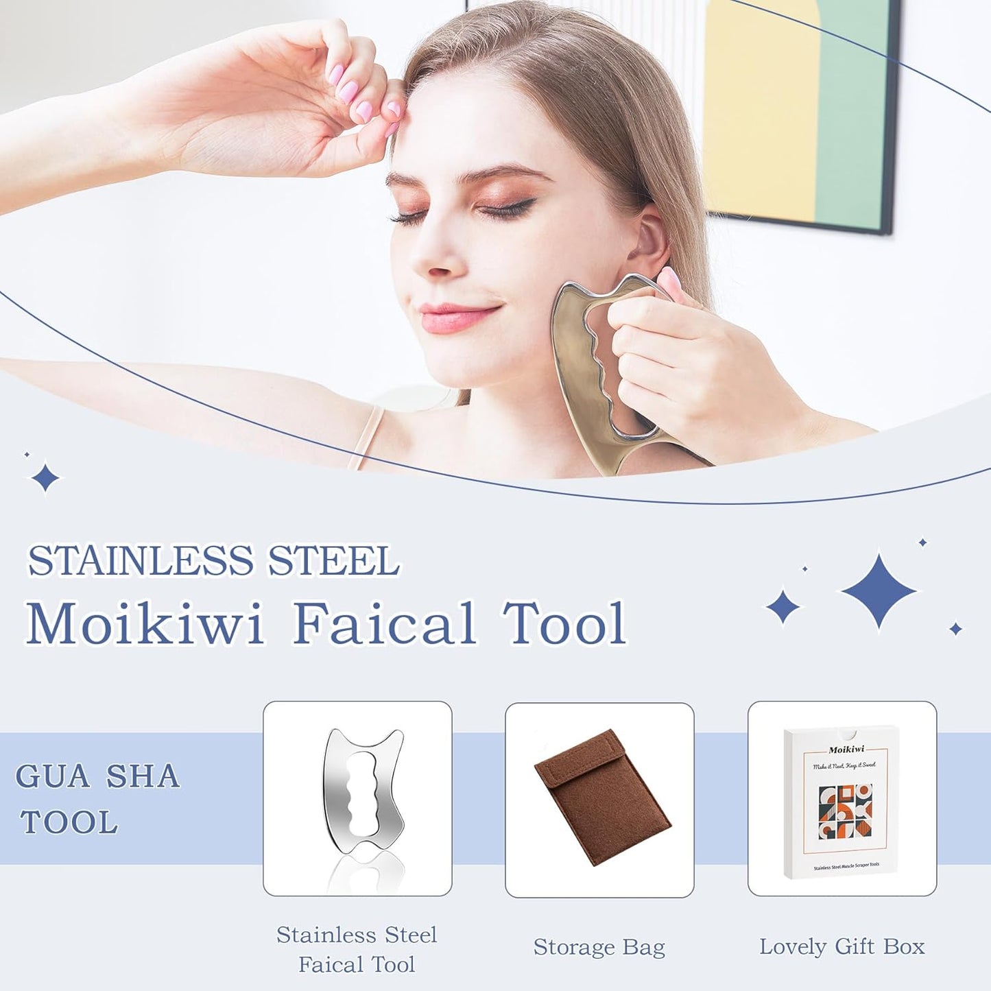 Gua Sha Tool, Stainless Steel Muscle Massage Tool, Scraper Tool for Soft Tissue Physical Therapy Stuff, Used for Back, Legs, Arms, Neck, Shoulder, D - OutsideCool