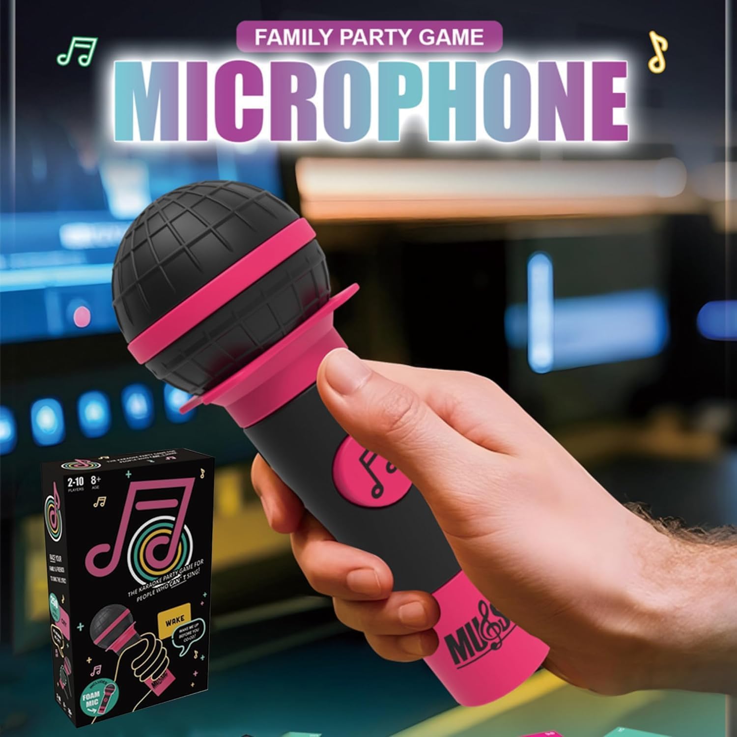 Grab The Mic Game – Family Karaoke Party Games,Fun Games for Adults, 2-10 Players - Board Game for Bad Singers with 250 Lyrics (125 Cards) - OutsideCool
