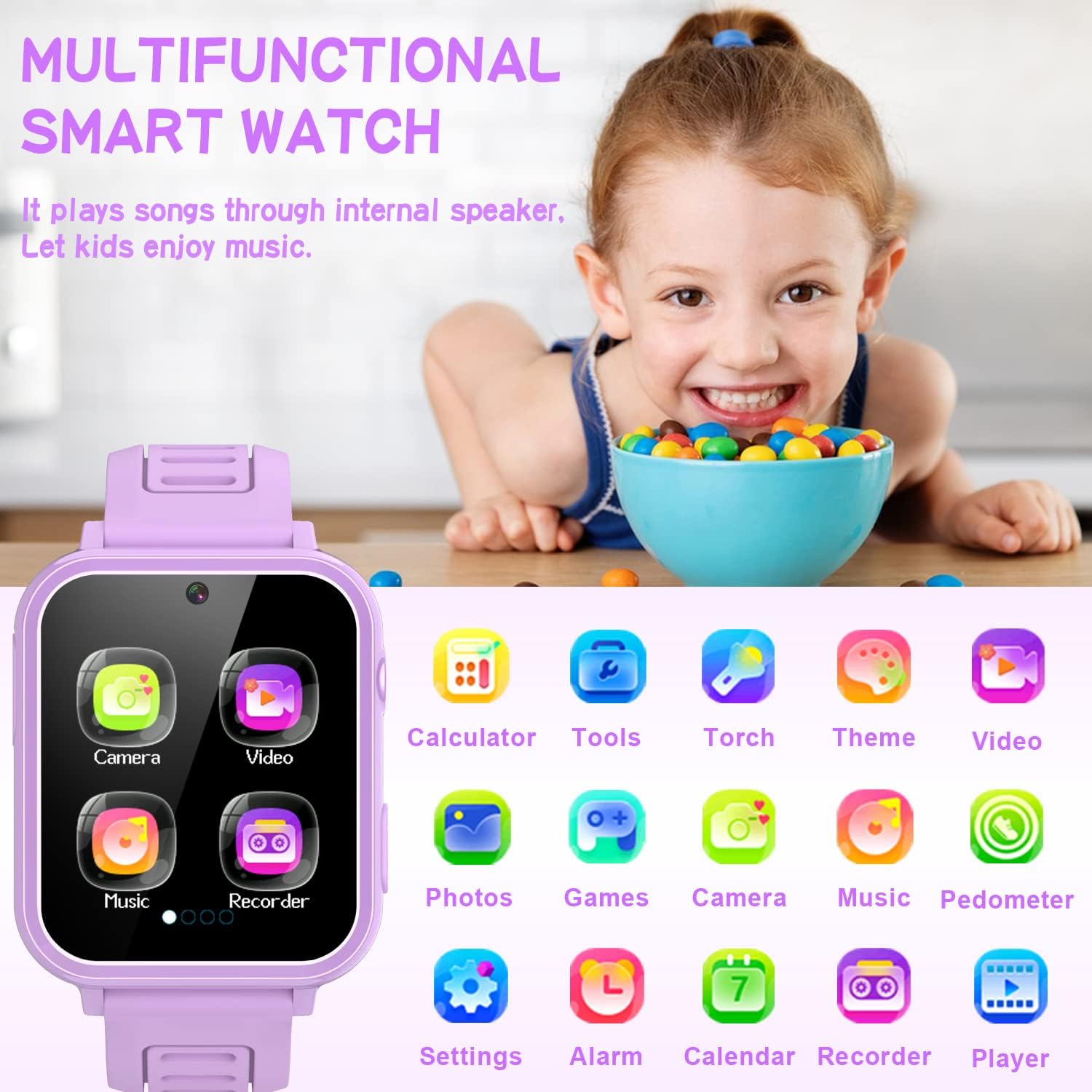 Kids Smart Watch Girls 5-7 8-10 3-5 10-12, Kids Watch with 24 Games, Kids Pedometer Watch with Camera Player Calculator Alarm Calendar Recorder Stopwatch Timer, Cool Kids Toy for Girls - OutsideCool