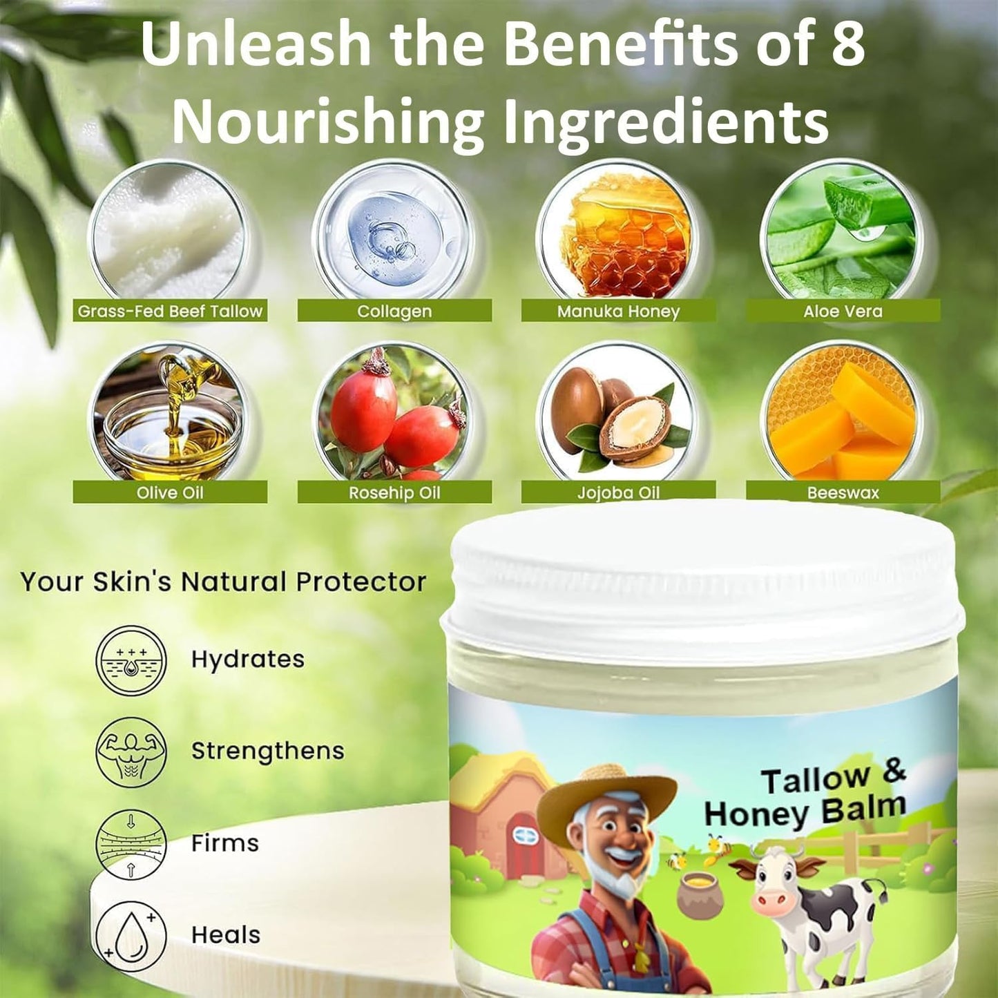 Tallow and Honey Balm, Beef Tallow and Honey Balm, Refreshing and Non Greasy Texture, Deeply Penetrate Skin, Absorbs Quickly for Hydrate Skin, Leaving it Feeling Soft, Supple and Glowing - OutsideCool