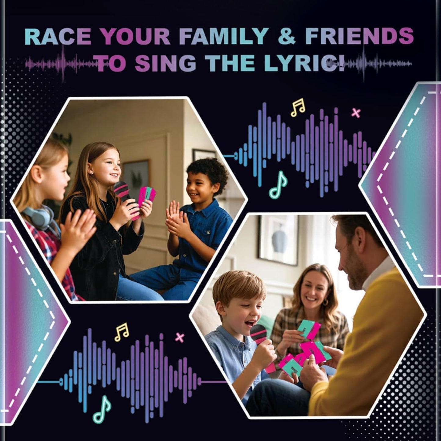 Grab The Mic Game – Family Karaoke Party Games,Fun Games for Adults, 2-10 Players - Board Game for Bad Singers with 250 Lyrics (125 Cards) - OutsideCool