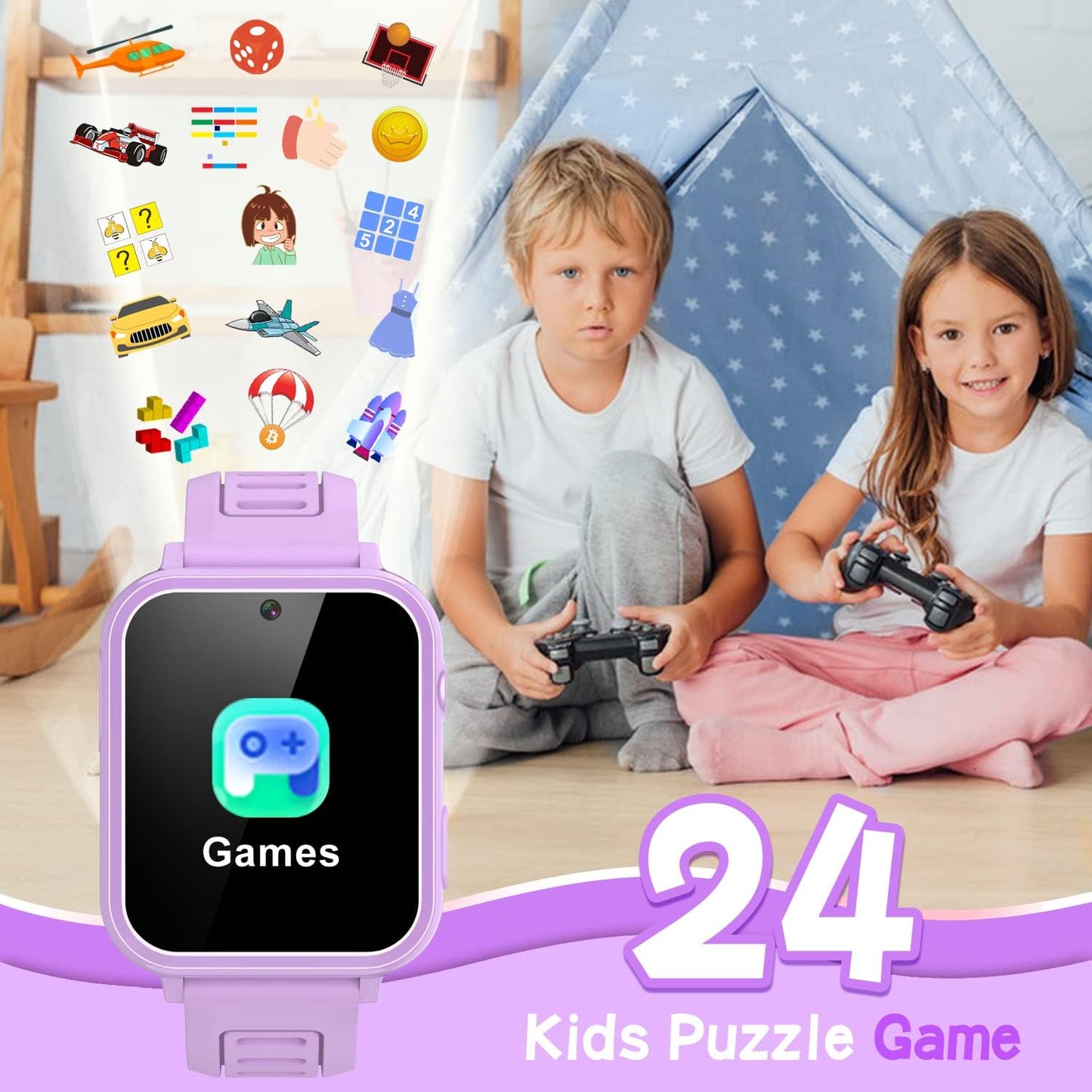 Kids Smart Watch Girls 5-7 8-10 3-5 10-12, Kids Watch with 24 Games, Kids Pedometer Watch with Camera Player Calculator Alarm Calendar Recorder Stopwatch Timer, Cool Kids Toy for Girls - OutsideCool