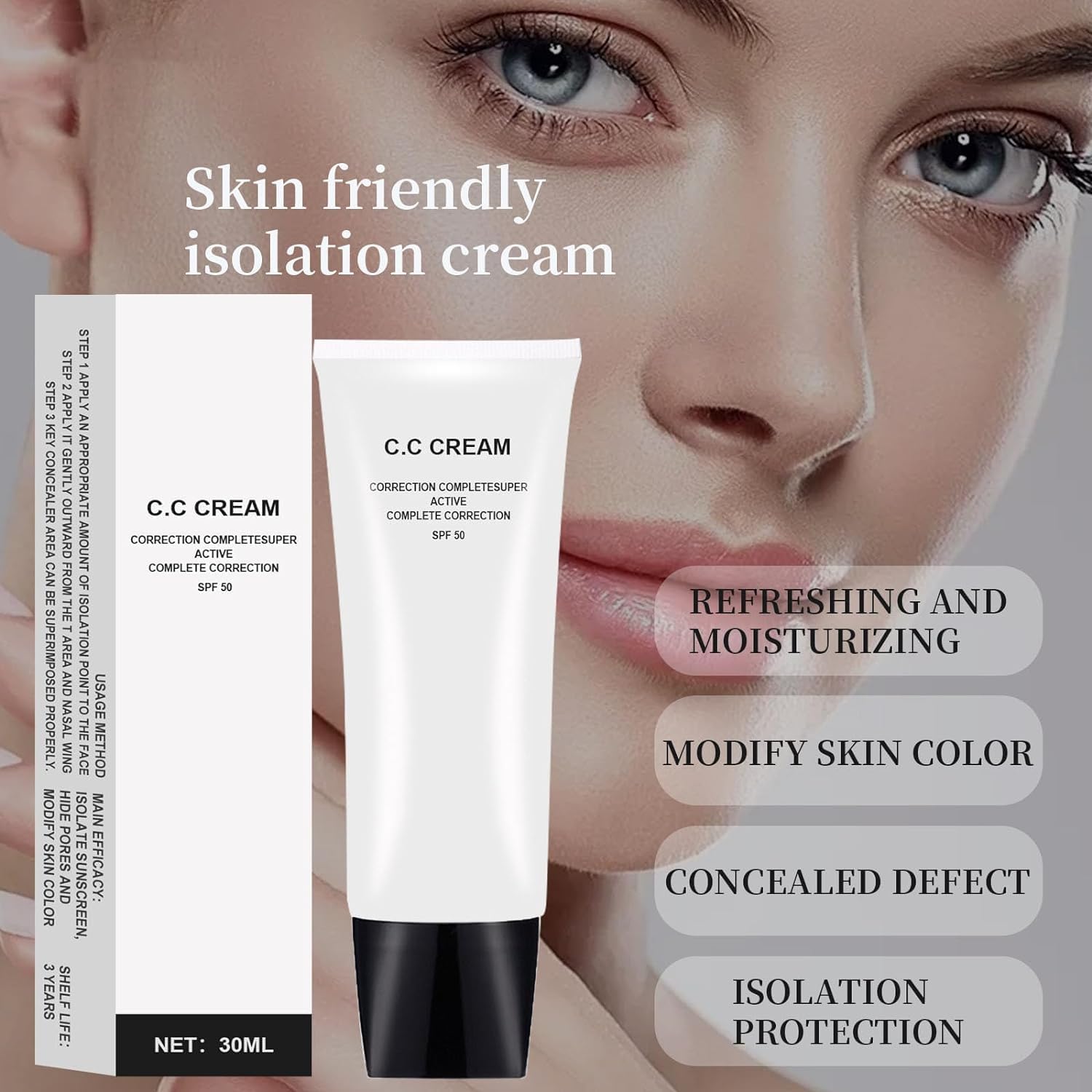 Perbella CC Cream Self Adjusting for Mature Skin,Skin Tone Adjusting CC Cream SPF 50,Cosmetics Cc Cream,Colour Correcting Self Adjusting for Mature Skin (Natural) - OutsideCool