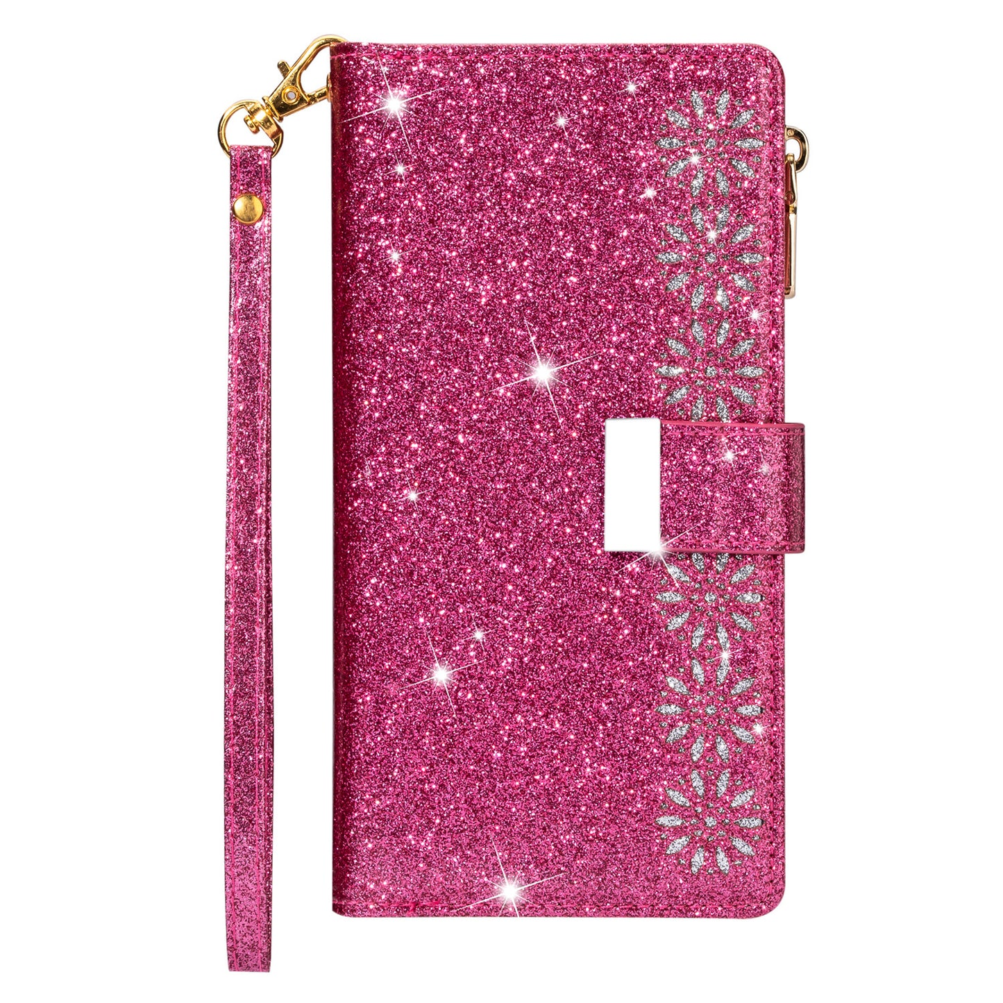 For iPhone 17 16 15 14 13 12 11 Pro Max 8 SE Plus Bling Glitters Zip Wallet Case - OutsideCool