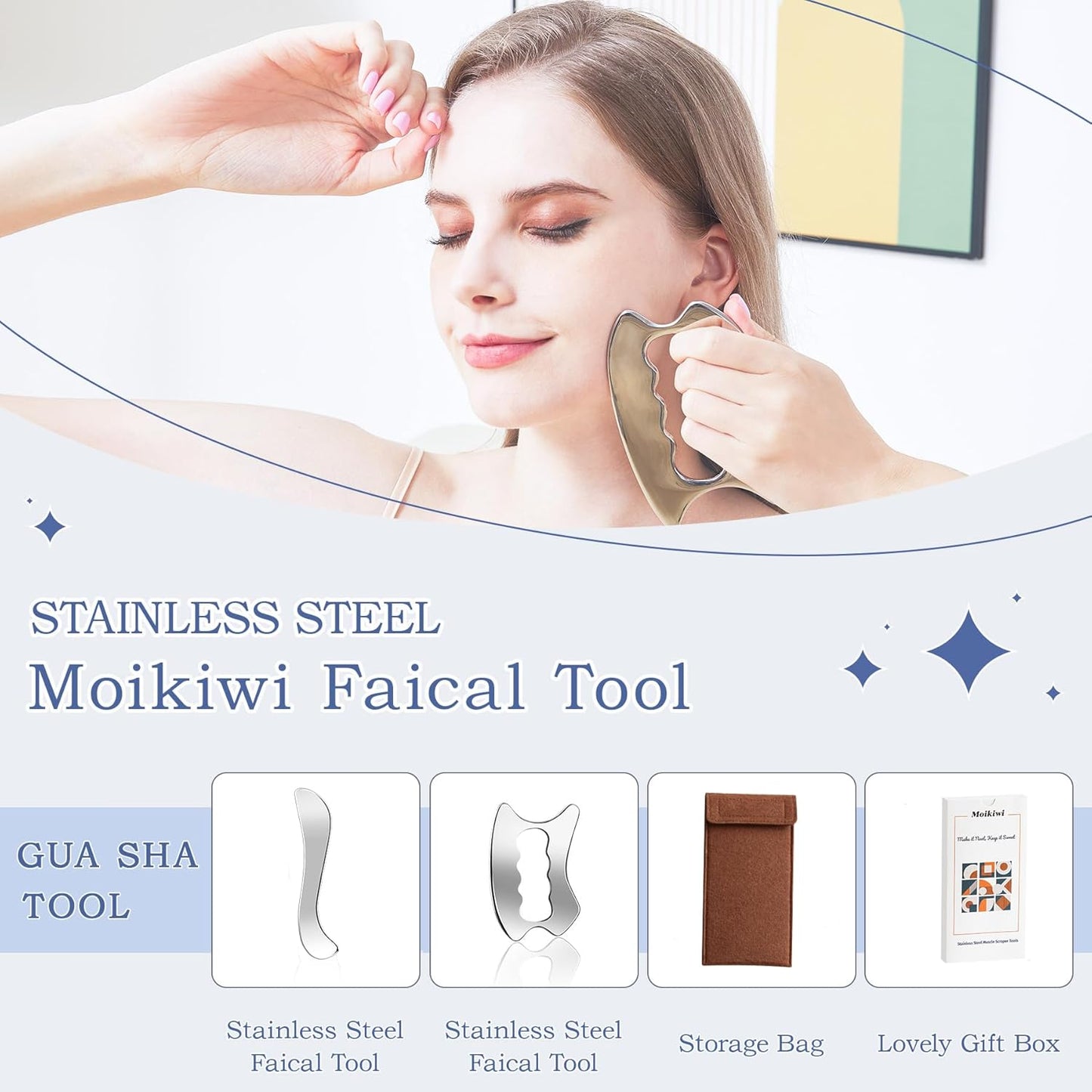 Gua Sha Tool, Stainless Steel Muscle Massage Tool, Scraper Tool for Soft Tissue Physical Therapy Stuff, Used for Back, Legs, Arms, Neck, Shoulder, LD