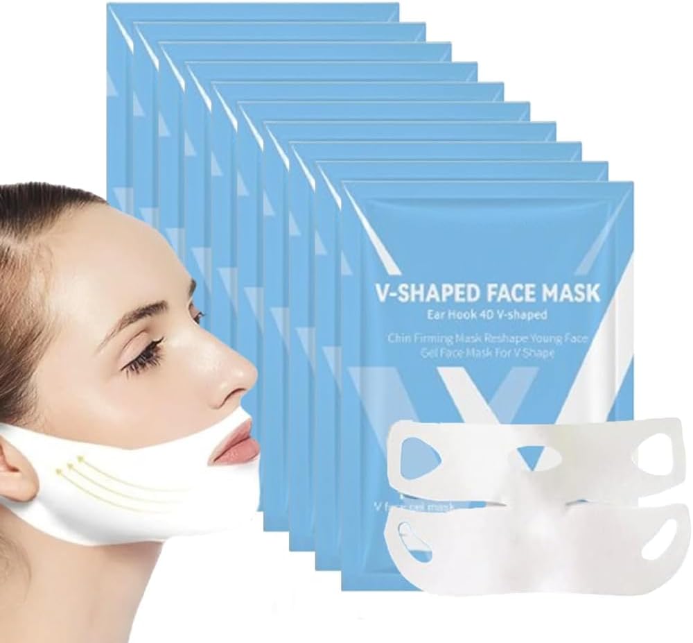 10Pcs Bloskin Double Chin Mask Reusable,Bloskin Double Chin Mask,Bloskin Lift Mask - Face Lift Mask,V Line Lifting Mask Double Chin Reducer - OutsideCool