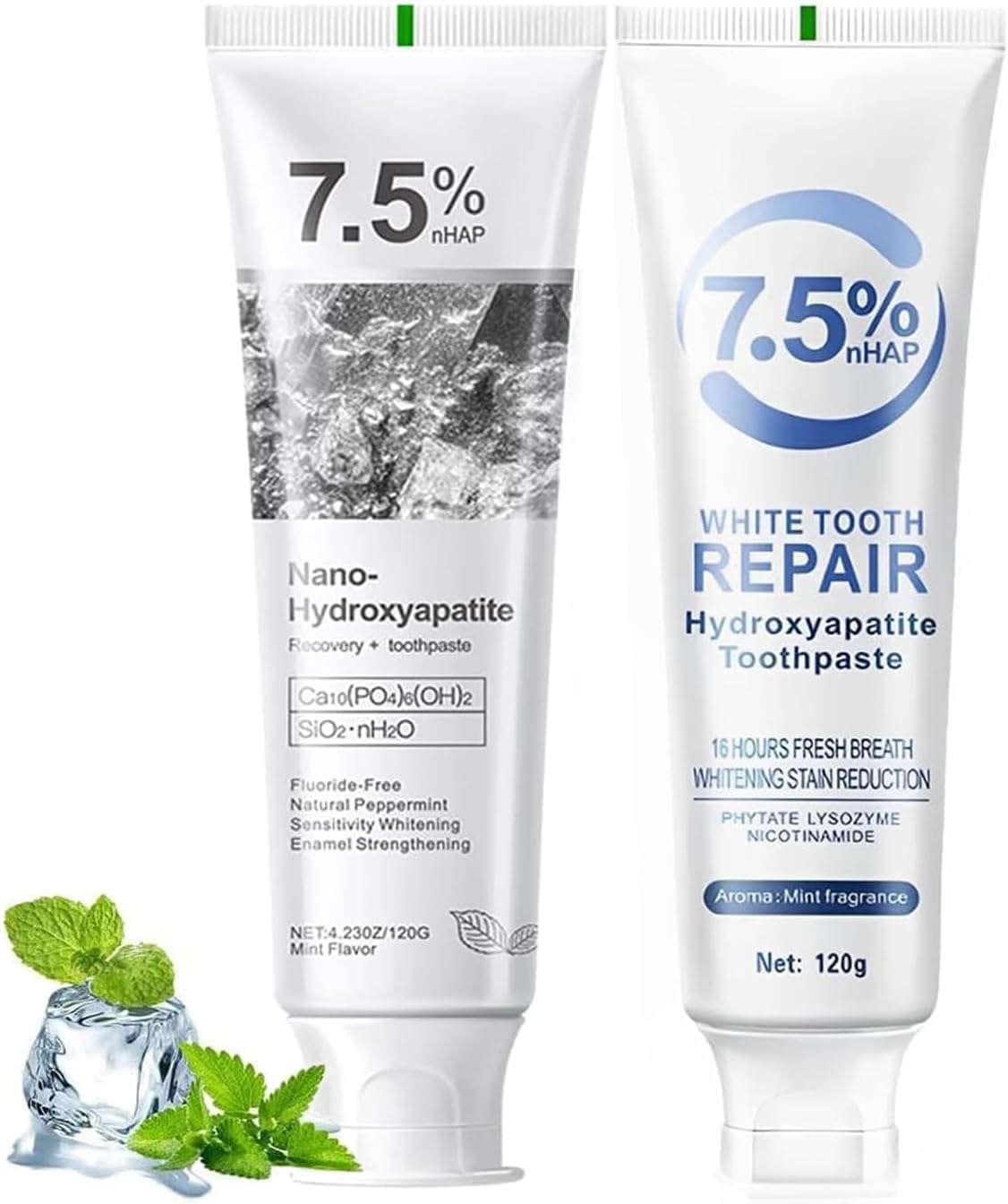 2Pcs Hydroxyapatite Toothpaste, 7.5% Nano , Fluoride Free, Tooth Strengthening, Enamel Protection, Mild and Refreshing, Suitable for Sensitive Teeth - OutsideCool