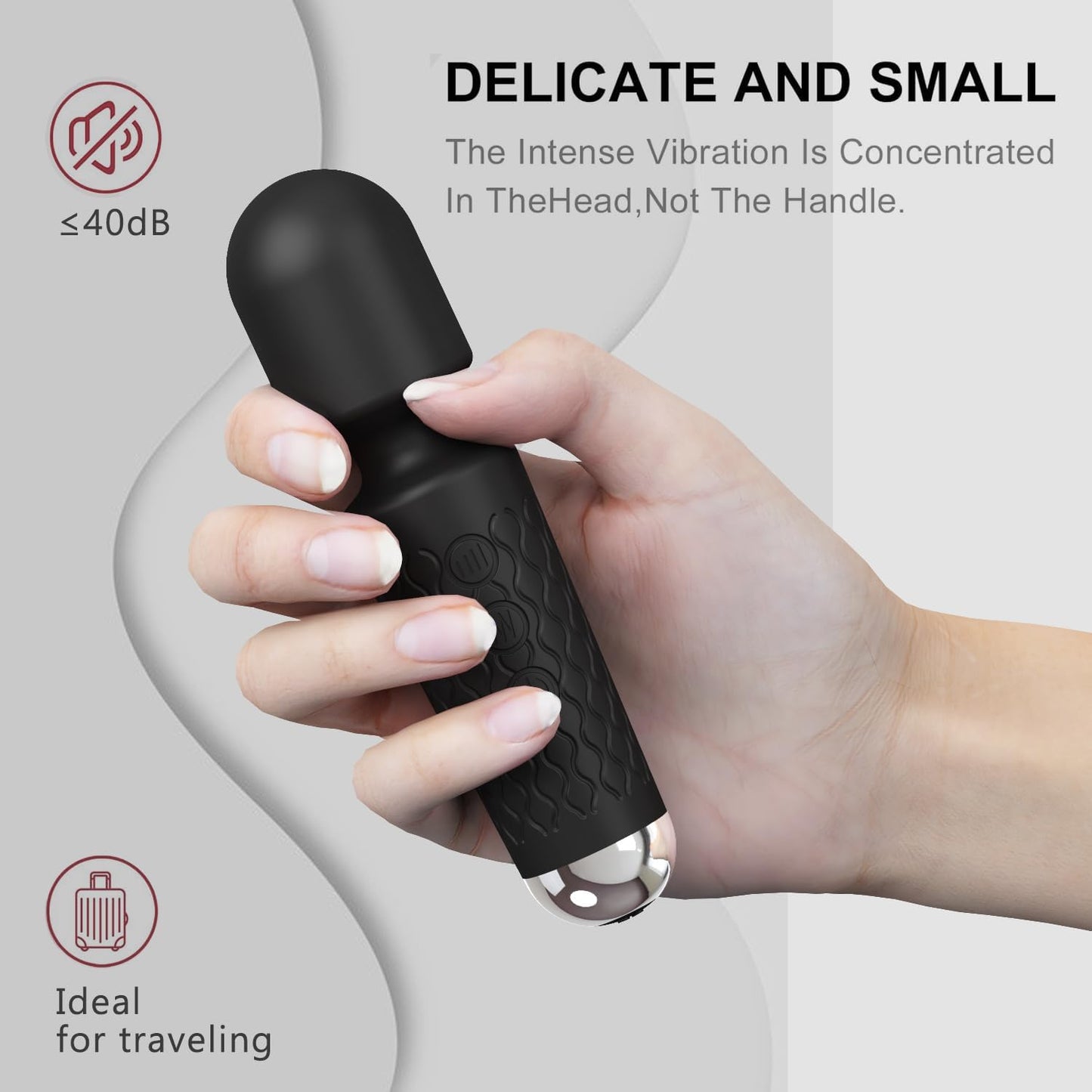 Personal Mini Massager, Handheld Wand Massager - Powerful Vibration Massager - Perfect for Travel Stress Relief, Relieves Back, Legs and Lumbar Muscles (Black) - OutsideCool