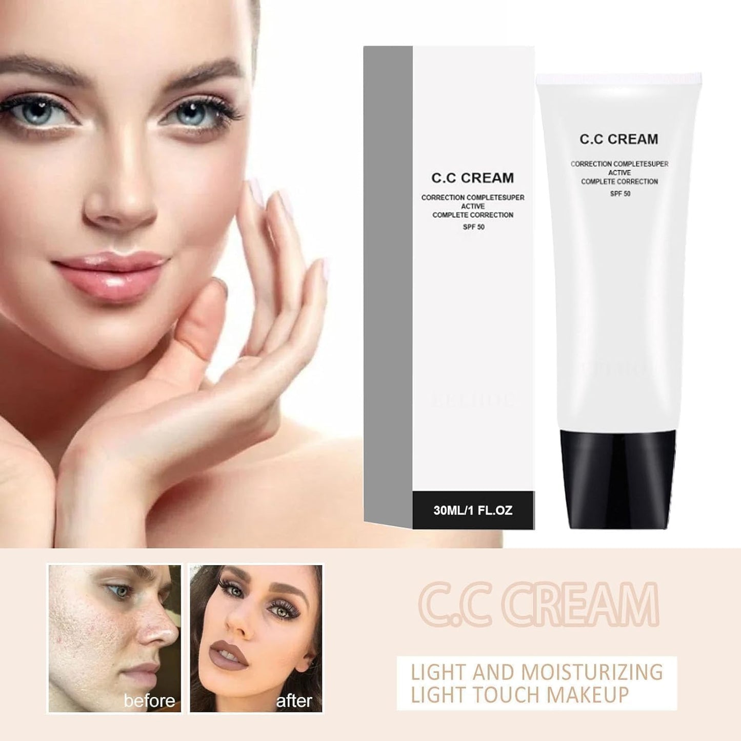 Perbella CC Cream Self Adjusting for Mature Skin,Skin Tone Adjusting CC Cream SPF 50,Cosmetics Cc Cream,Colour Correcting Self Adjusting for Mature Skin (Natural+Lvory) - OutsideCool