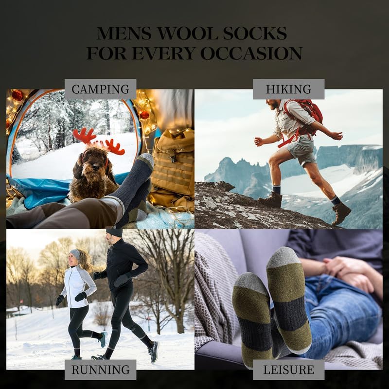 5 Pairs Mens Merino Wool Socks Thick Winter Hiking Socks Thermal Crew Socks - OutsideCool