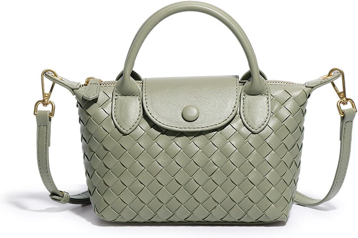 Mini Small Size Braided Luxury Leather Women's top Handle Handbag Fashion Travel Daily Satchel Colour: Light Green - OutsideCool