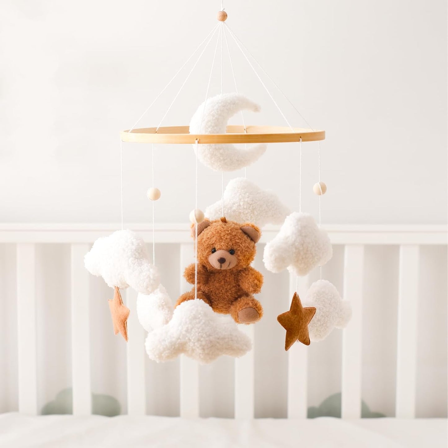 Baby Crib Mobile Bear Nursery Mobile for Boys Girls Teddy Velvet Mobile Nursery Decor for Infant Bedroom Hanging Infant Bed Bell for Bassinet Newborn Baby Gift(Animal Kingdom) - OutsideCool