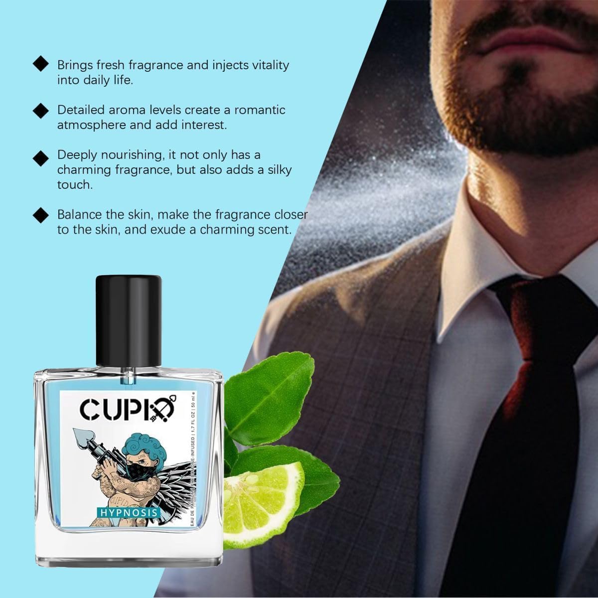 Cupid Charm Parfum with Pheromone for Men - Premium Cupid Perfume for Men 50ml(1.7oz), Fresh wood spray for long-lasting fragrance - suitable for couples dating, Christmas, parties, festivals