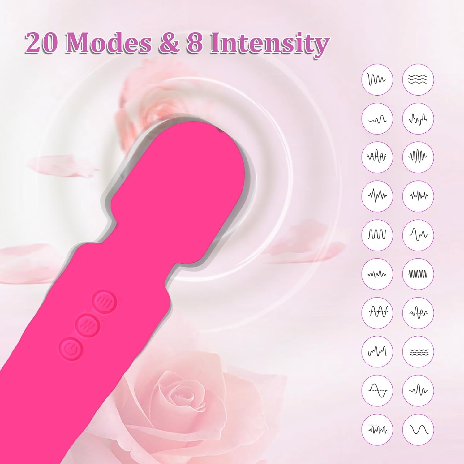 Taddien Feminine Vibration Wand Rechargeable 8 Speed Low Noise Muscle Relaxer 20 Frequency Waterproof Handheld Vibrating for Neck (Pink) - OutsideCool