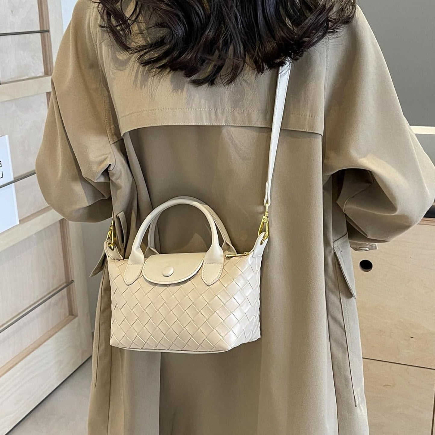 Mini Small Size Braided Luxury Leather Women's top Handle Handbag Fashion Travel Daily Satchel Colour: Light Green - OutsideCool