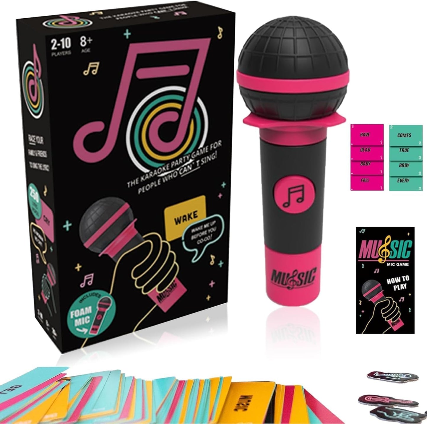 Grab The Mic Game – Family Karaoke Party Games，Fun Games for Adults, 2-10 Players - Board Game for Bad Singers with 250 Lyrics (125 Cards) - OutsideCool