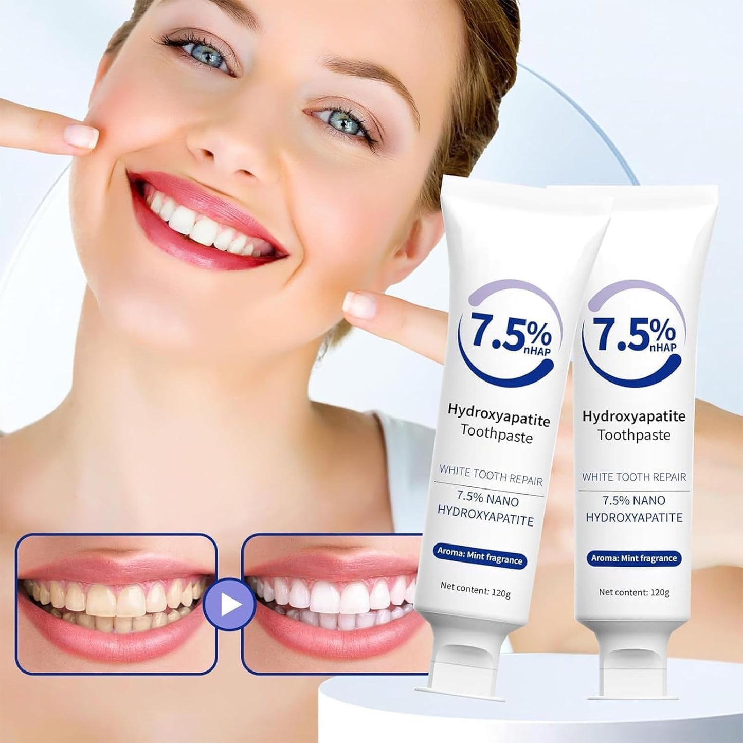 Hydroxyapatite Toothpastes for Enamel Protection and Tooth Strengthening,Whitening Toothpaste,Gentle Mint,Fresh Breath (3pcs) - OutsideCool