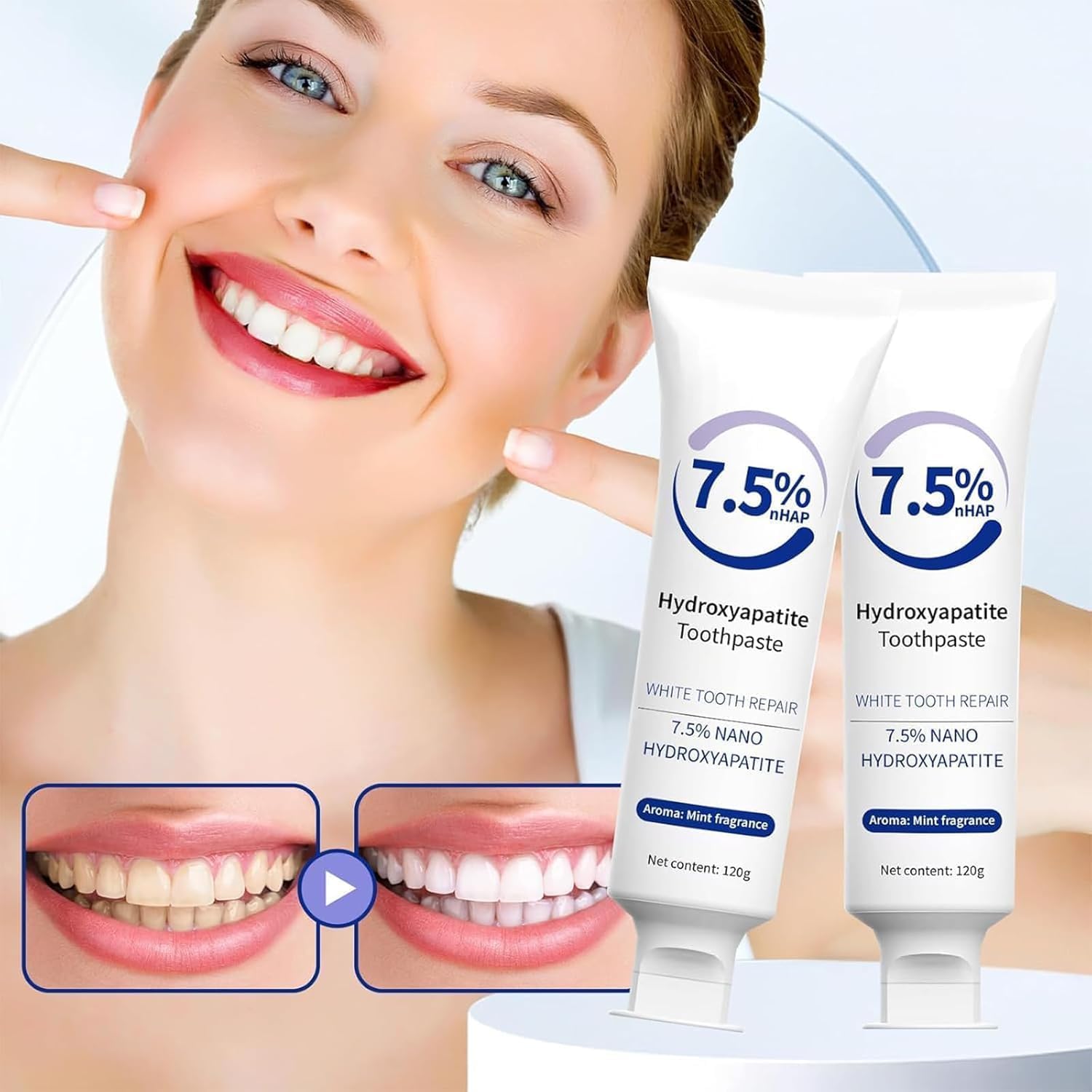 Hydroxyapatite Toothpastes for Enamel Protection and Tooth Strengthening,Whitening Toothpaste,Gentle Mint,Fresh Breath (3pcs) - OutsideCool