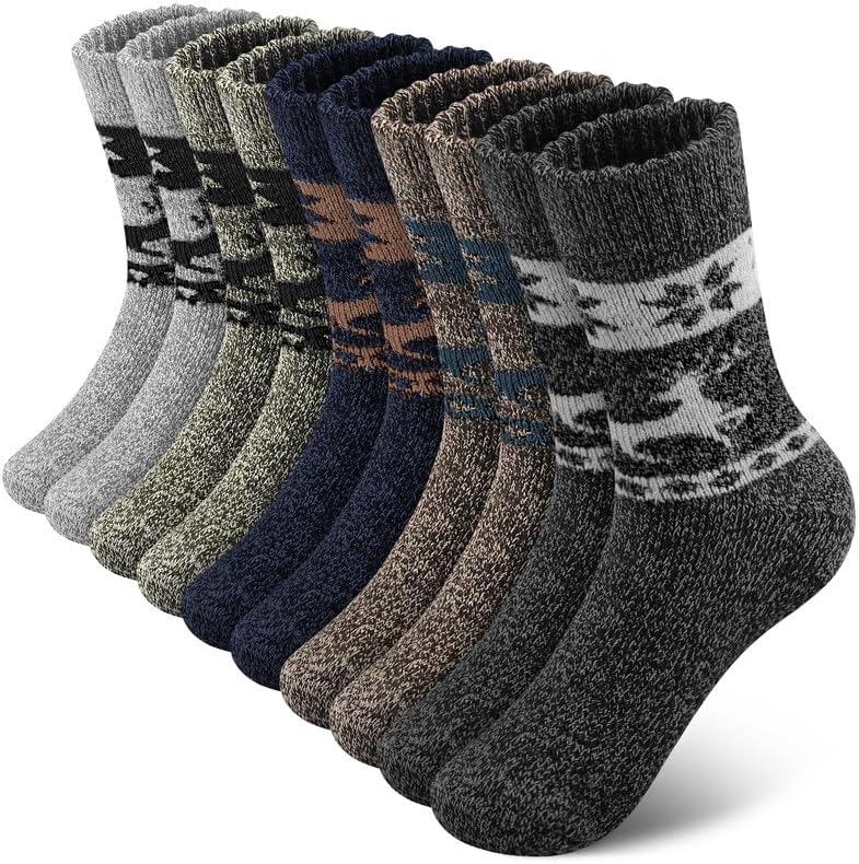 5 Pairs Mens Merino Wool Socks Thick Winter Hiking Socks Thermal Crew Socks - OutsideCool
