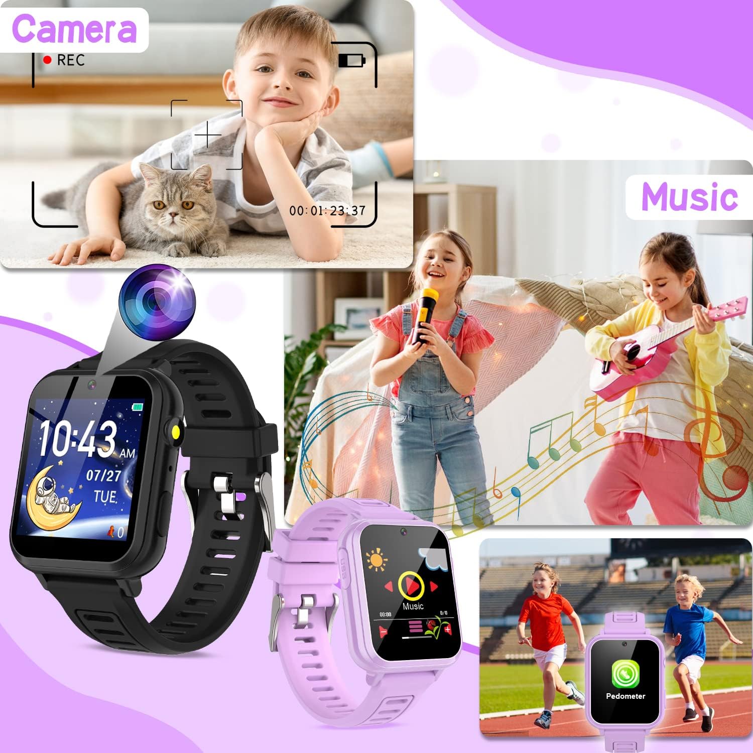 Kids Smart Watch Girls 5-7 8-10 3-5 10-12, Kids Watch with 24 Games, Kids Pedometer Watch with Camera Player Calculator Alarm Calendar Recorder Stopwatch Timer, Cool Kids Toy for Girls - OutsideCool