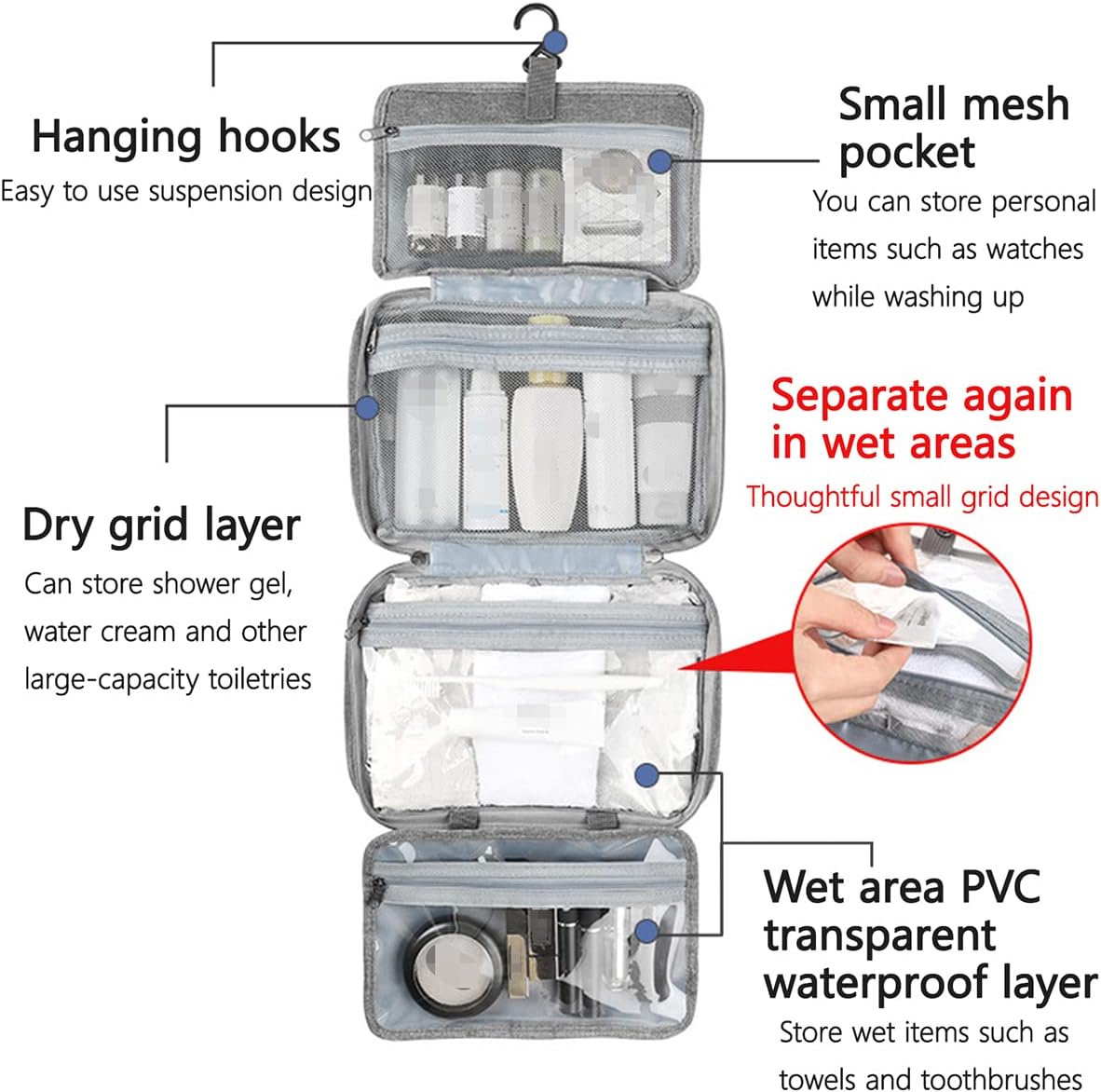 Hanging Toiletry Bag, Waterproof Travel Makeup Bag Portable Wash Bag for Makeup Large Capacity Makeup Traveling Organizer Multifunctional Travel Organizer for Women Travel Camping Outdoor - OutsideCool