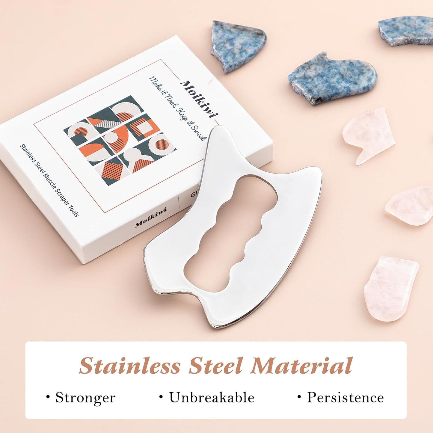 Gua Sha Tool, Stainless Steel Muscle Massage Tool, Scraper Tool for Soft Tissue Physical Therapy Stuff, Used for Back, Legs, Arms, Neck, Shoulder, D - OutsideCool