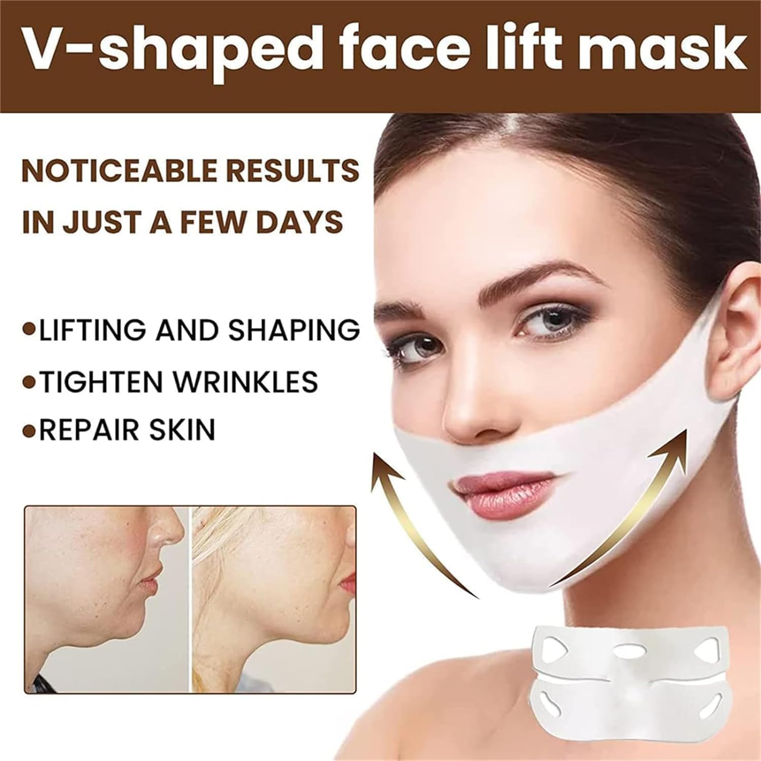 10Pcs Bloskin Double Chin Mask Reusable,Bloskin Double Chin Mask,V Line Lifting Mask Double Chin Reducer,V Line Lifting Mask - OutsideCool
