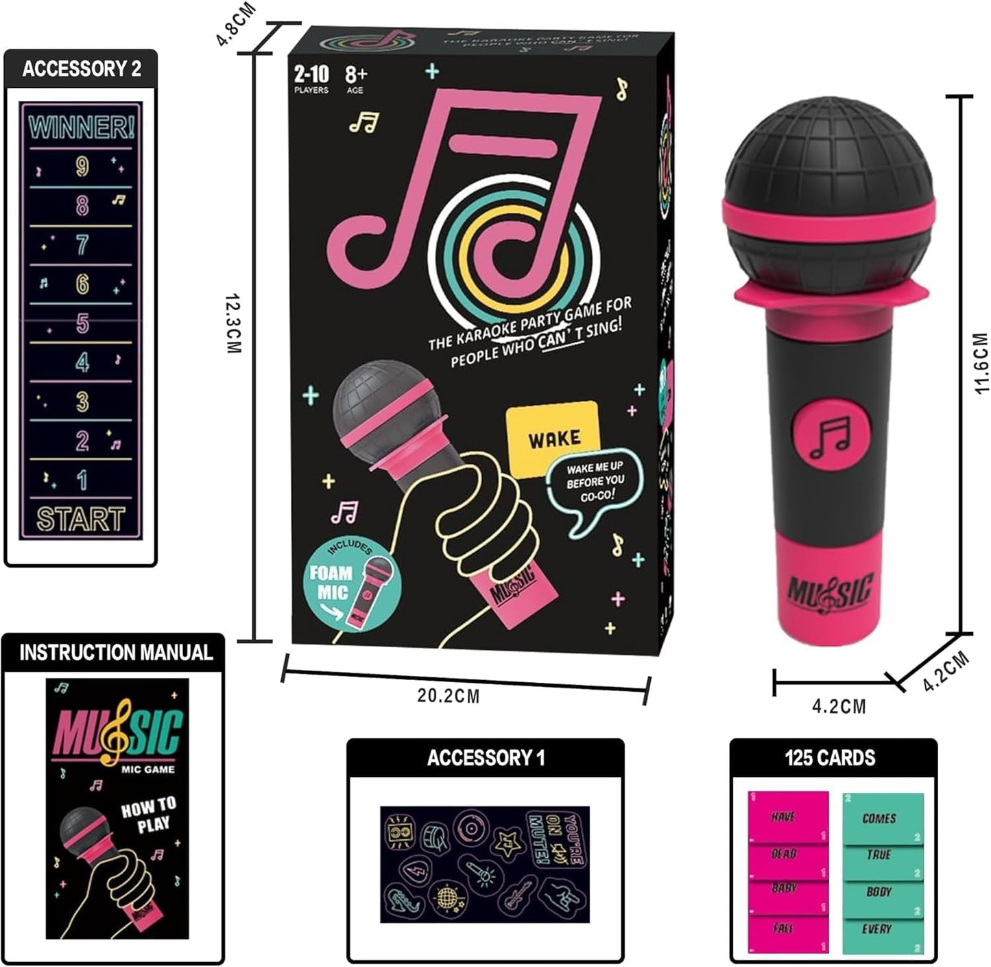 Grab The Mic Game – Family Karaoke Party Games，Fun Games for Adults, 2-10 Players - Board Game for Bad Singers with 250 Lyrics (125 Cards) - OutsideCool