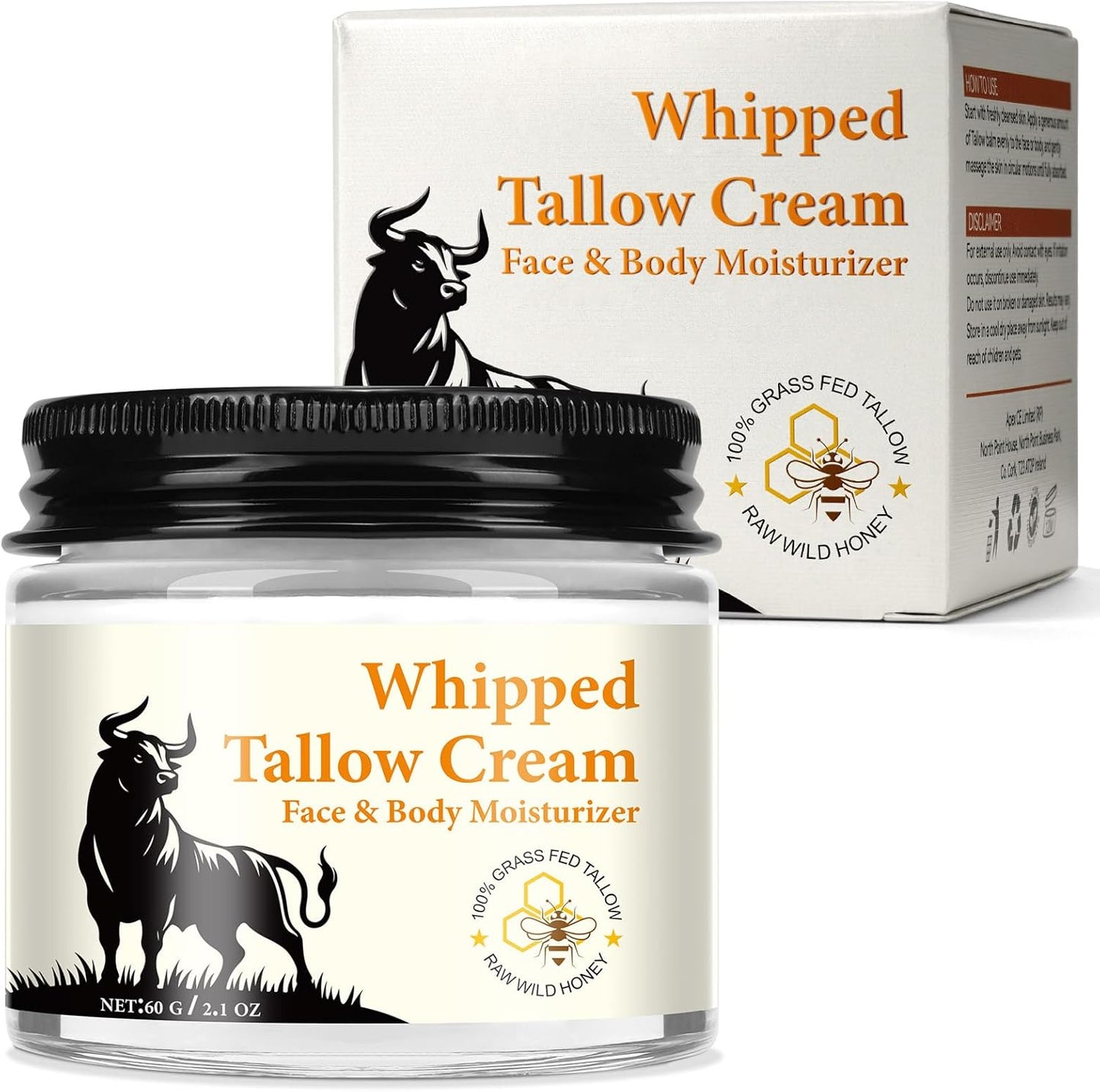 Beef Tallow and Honey Balm for Skin, All-Natural Moisturizer, Hydrating Tallow Balm with Raw Honey and Beeswax, Grass-Fed Beef Tallow & Raw Wild Honey Blend (Yellow, 60g) - OutsideCool
