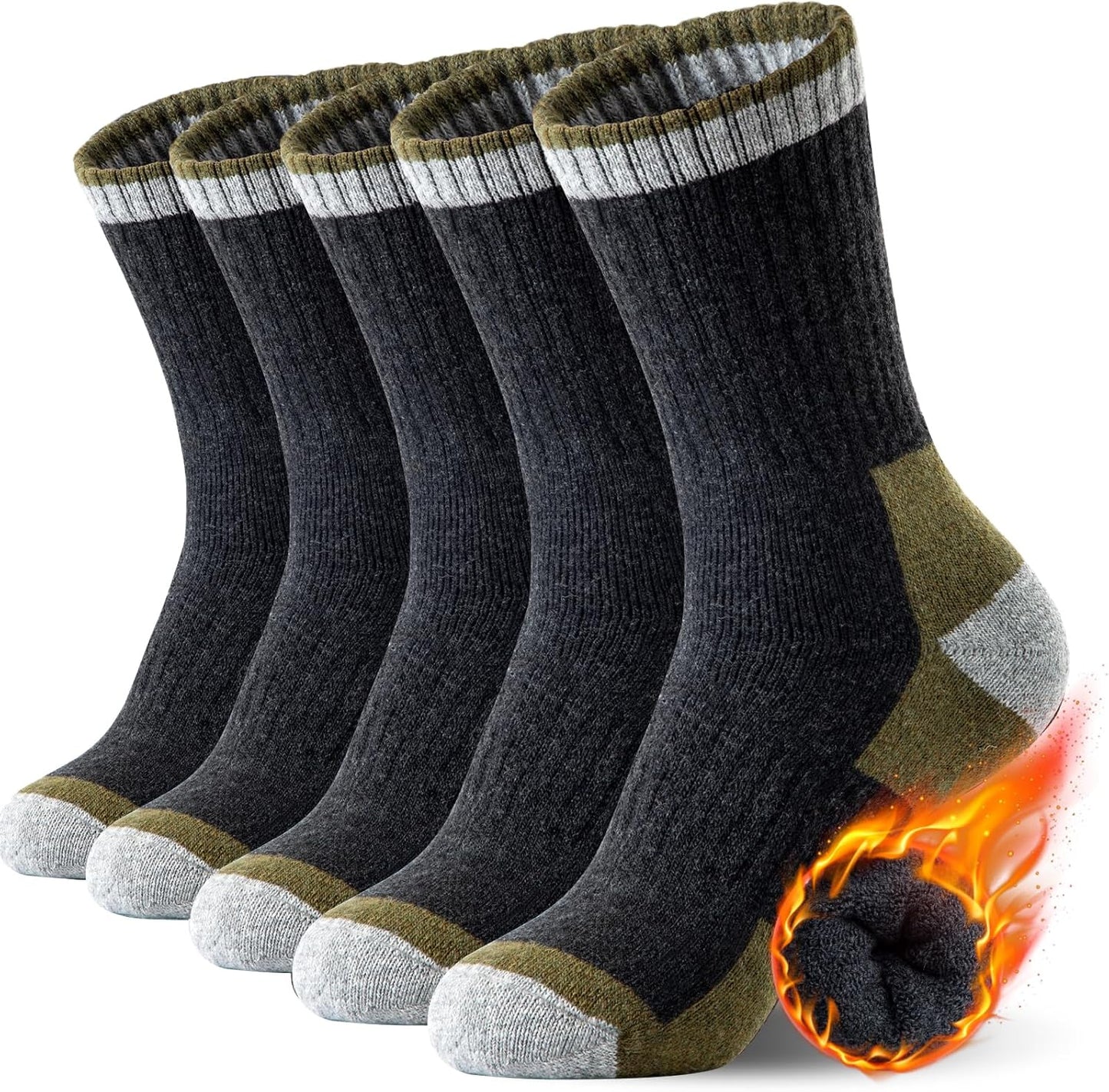 5 Pairs Mens Merino Wool Socks Thick Winter Hiking Socks Thermal Crew Socks - OutsideCool