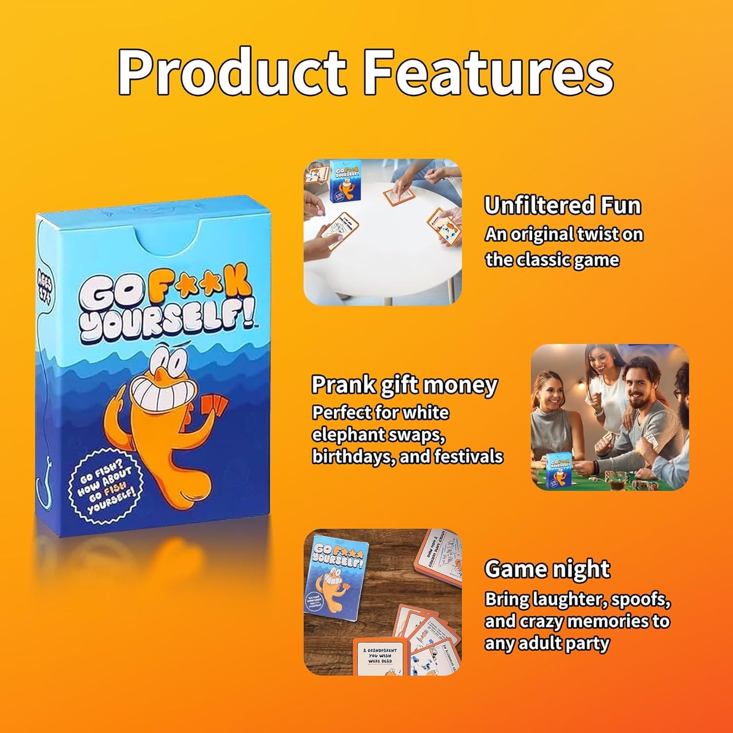 Kicttule Go Fuck Yourself Card Game for Adults - 48 Swear Word Playing Cards, Stress Relief Party Game for Game Nights with Friends (1 Pcs) - OutsideCool