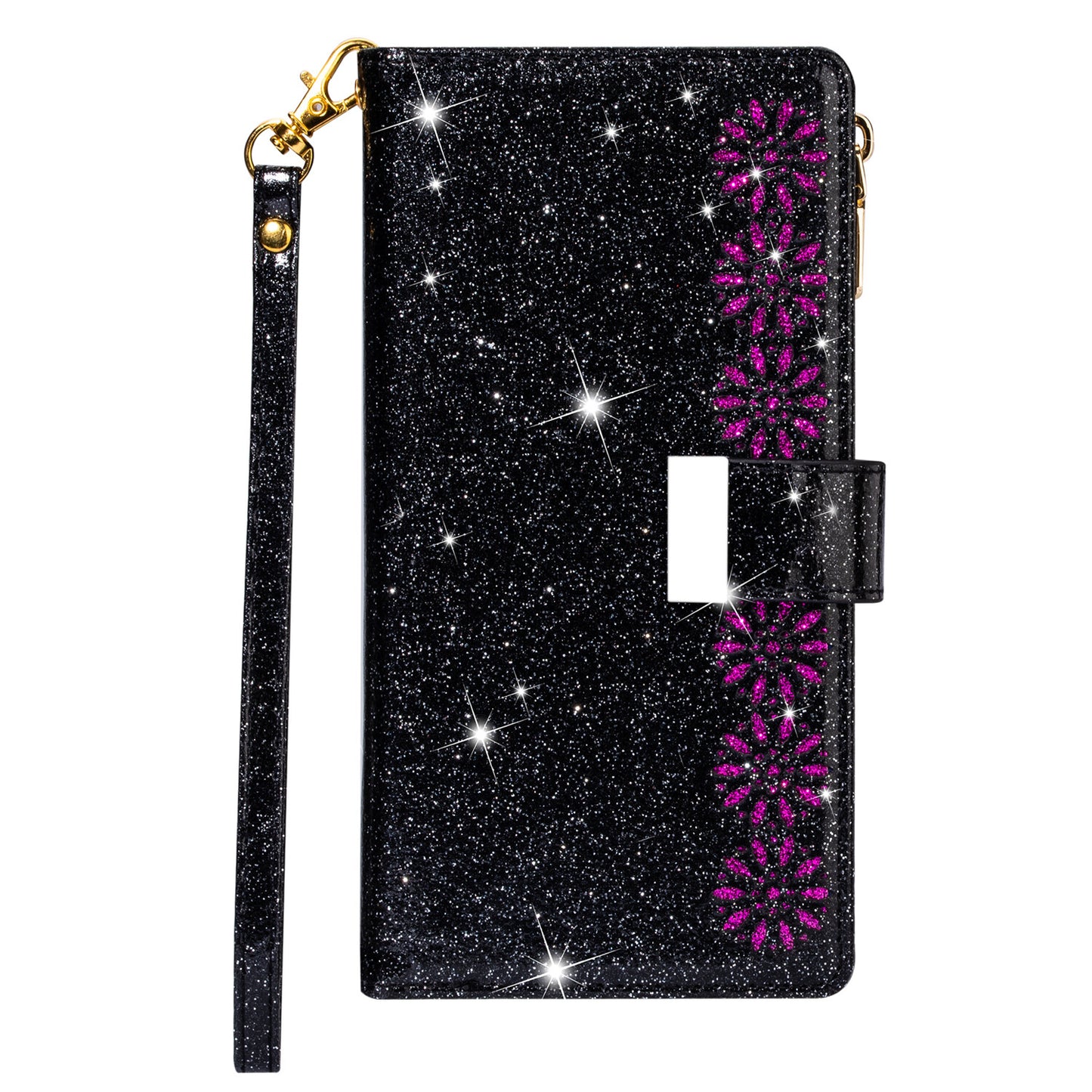 For iPhone 17 16 15 14 13 12 11 Pro Max 8 SE Plus Bling Glitters Zip Wallet Case - OutsideCool