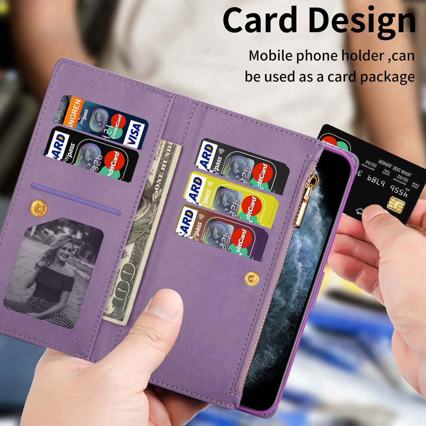 For iPhone 17 16 15 14 13 12 11 Pro Max 8 SE Plus Bling Glitters Zip Wallet Case - OutsideCool