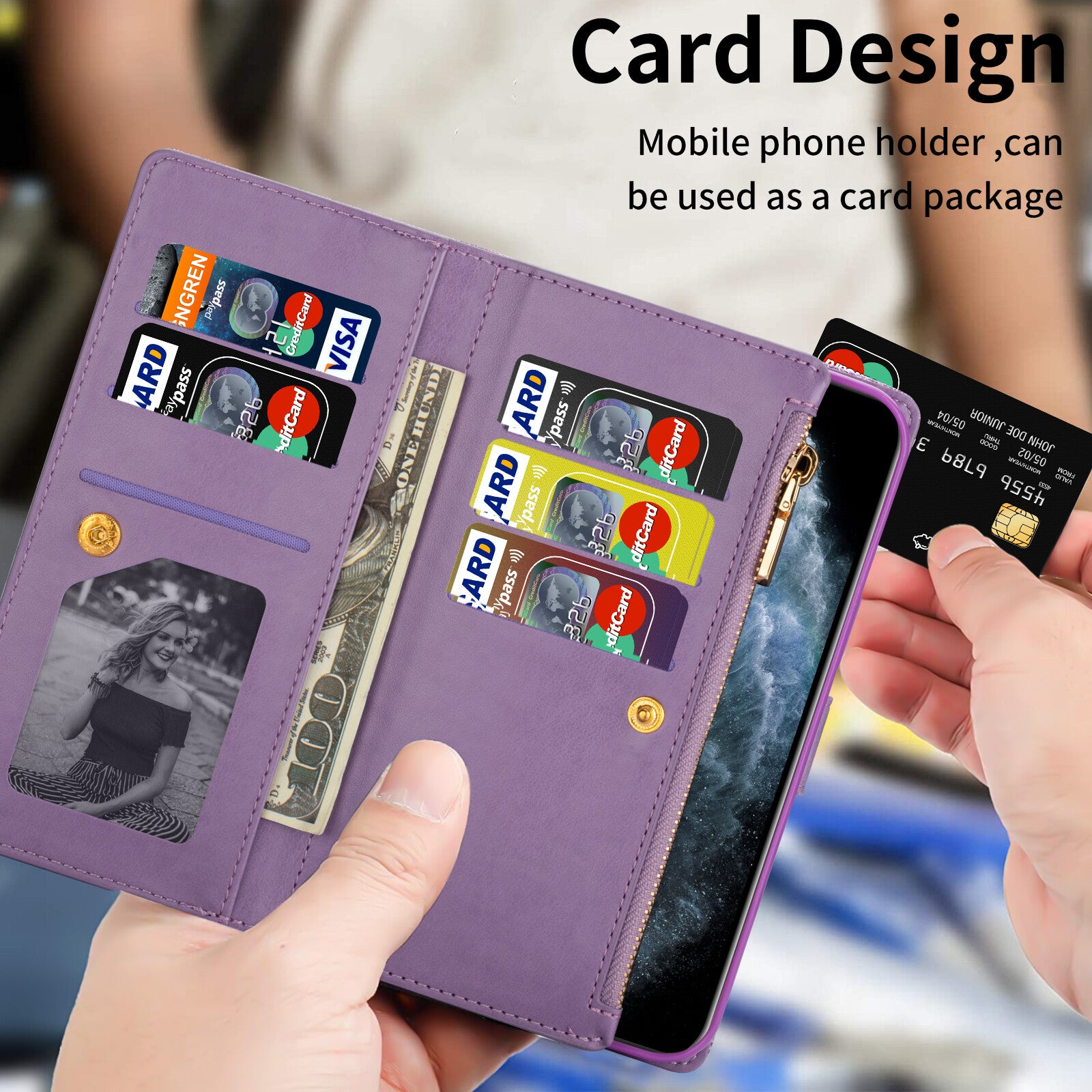 For iPhone 17 16 15 14 13 12 11 Pro Max 8 SE Plus Bling Glitters Zip Wallet Case - OutsideCool