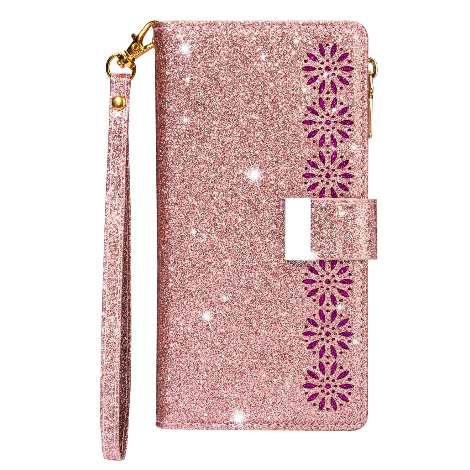 For iPhone 17 16 15 14 13 12 11 Pro Max 8 SE Plus Bling Glitters Zip Wallet Case - OutsideCool